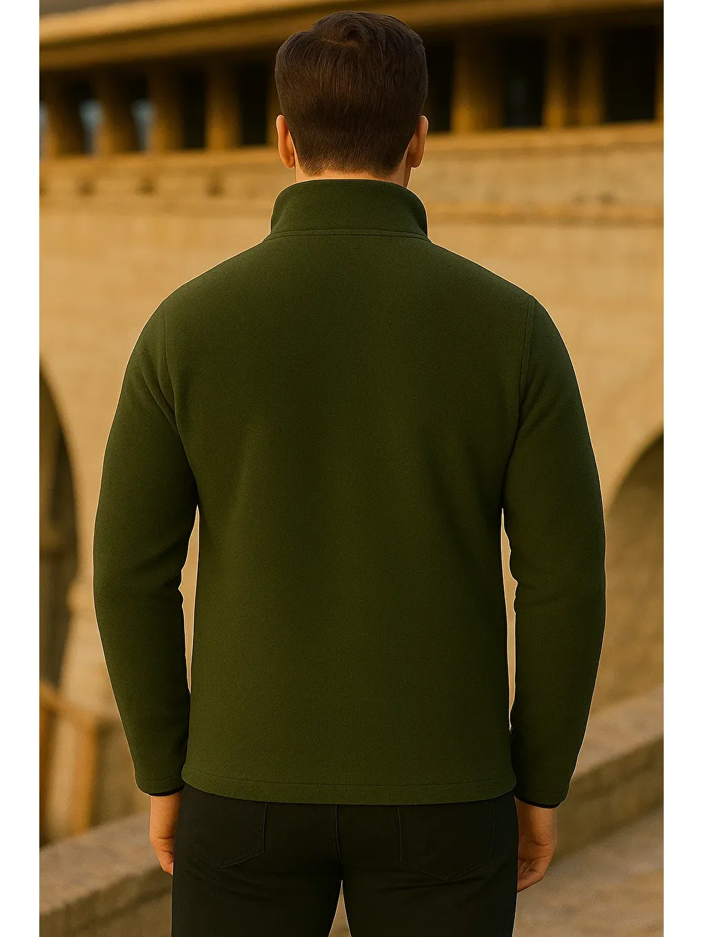 Erkek Kışlık Fermuarlı Trend Cepli Haki Polar Ceket-4