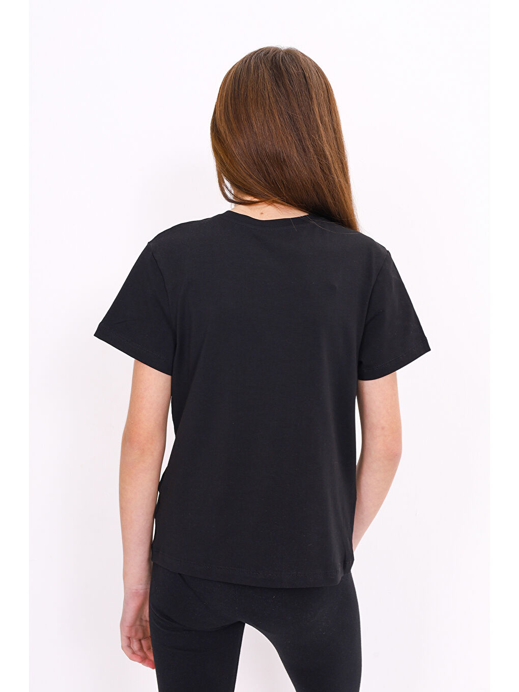 Siyah Kız Çocuk Baskılı Tişört-4