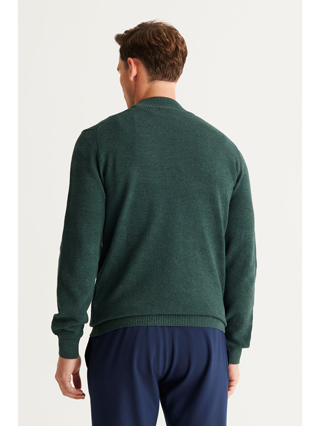 Erkek Yeşil Recycle Standart Fit Normal Kesim Yarım Balıkçı Yaka Pamuklu Jakarlı Triko Kazak-5