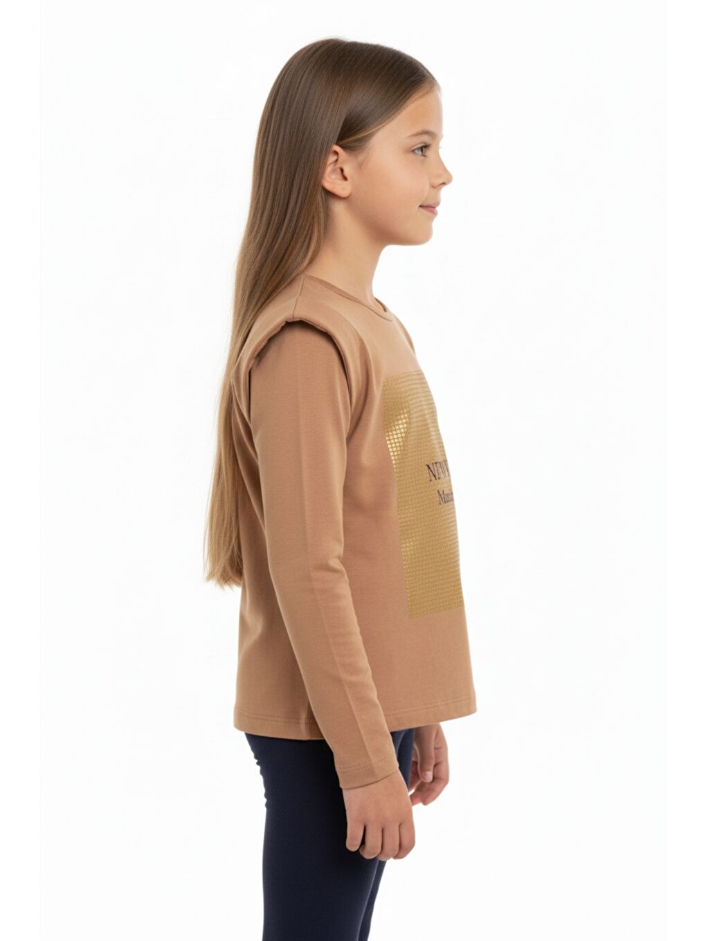 Bej Kız Çocuk Baskılı Tişört-1