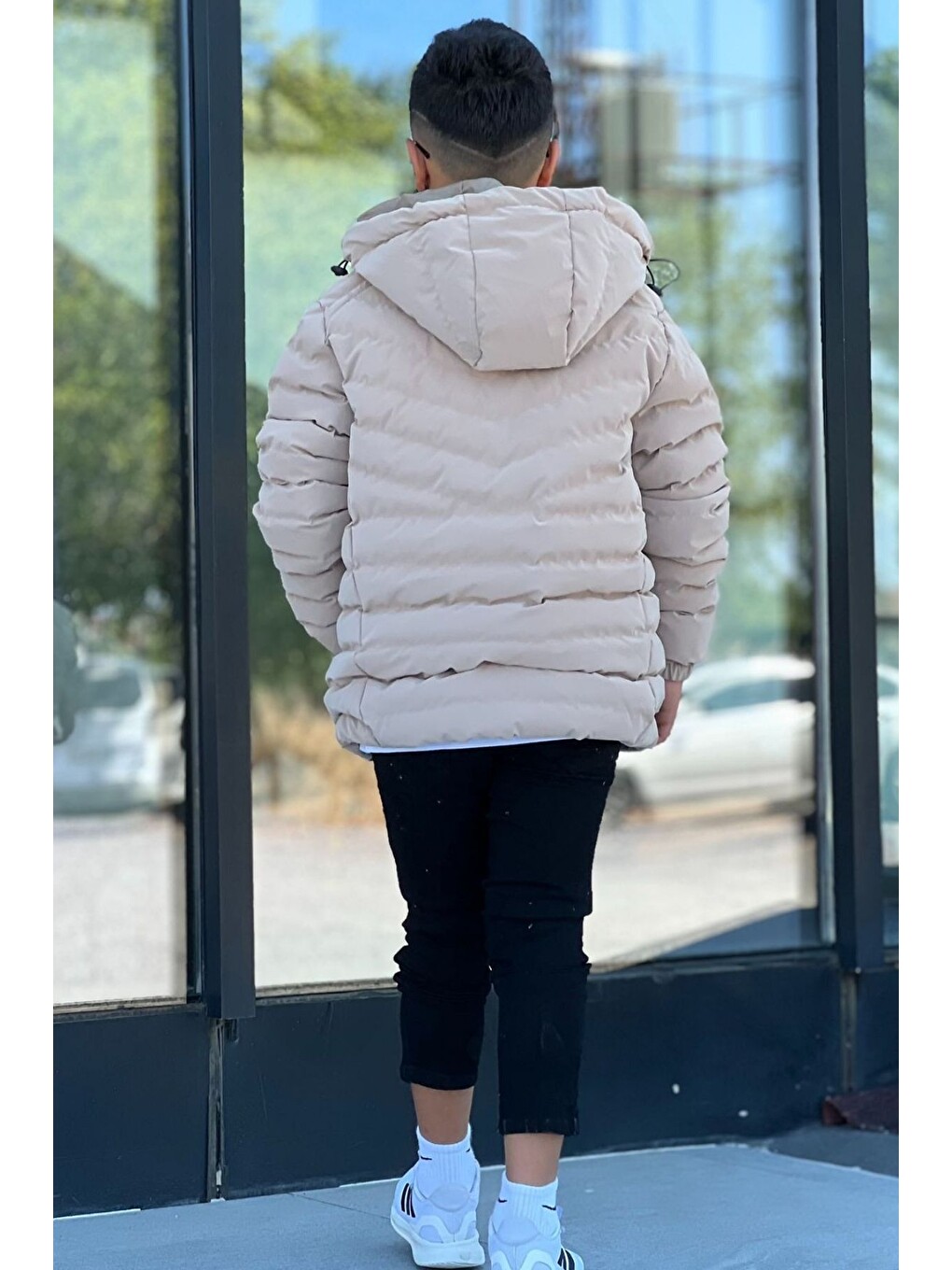 Bej Erkek Çocuk Çıkarılabilir Kapüşonlu Dikişli Nova Kumaş Kışlık Şişme Mont Km4016-1