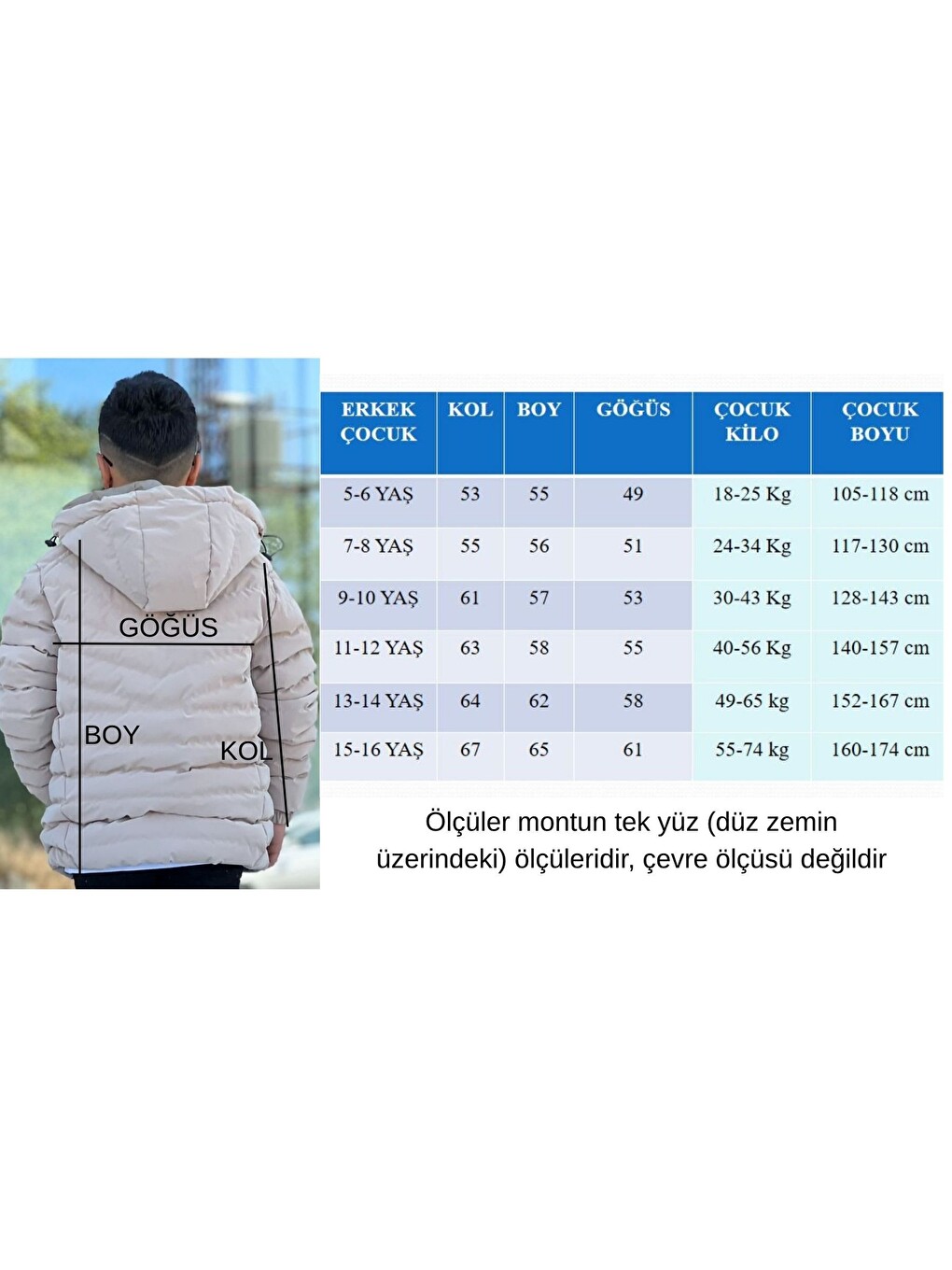 Bej Erkek Çocuk Çıkarılabilir Kapüşonlu Dikişli Nova Kumaş Kışlık Şişme Mont Km4016-2
