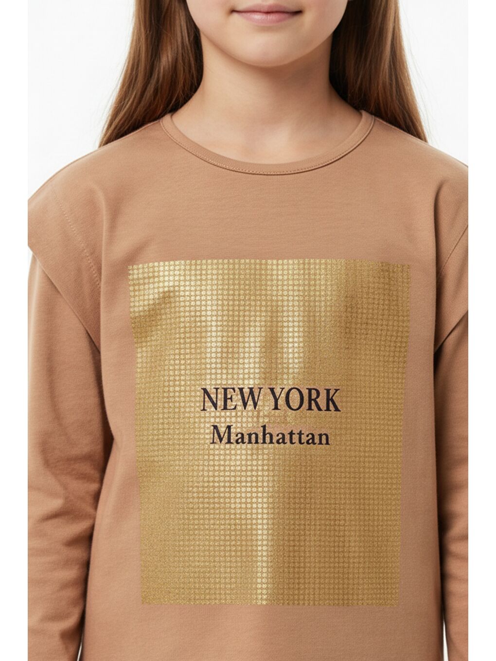 Bej Kız Çocuk Baskılı Tişört-3