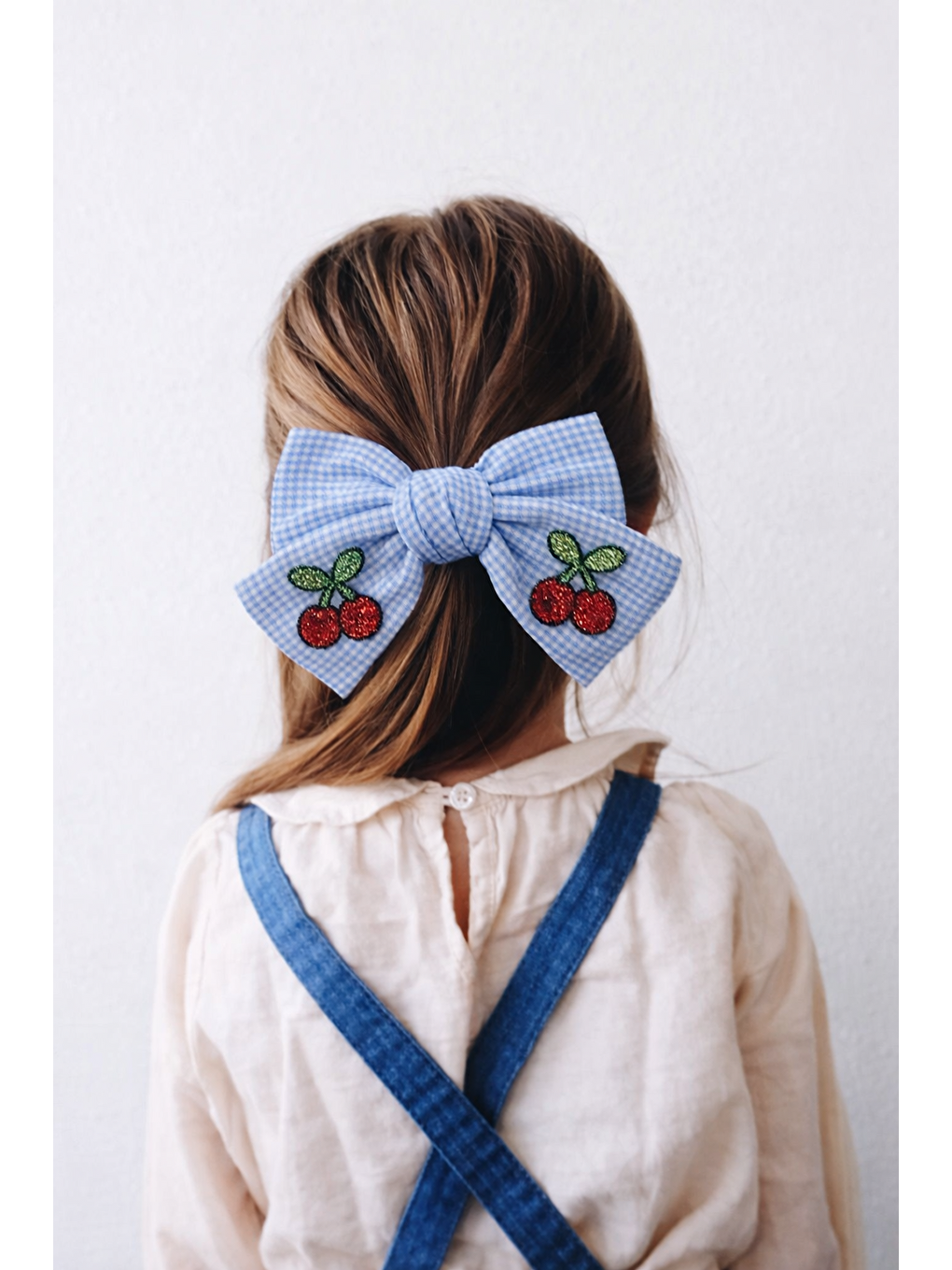 Kiraz Aksesuarlı Pötikareli Fiyonk Otomat Toka Mavi