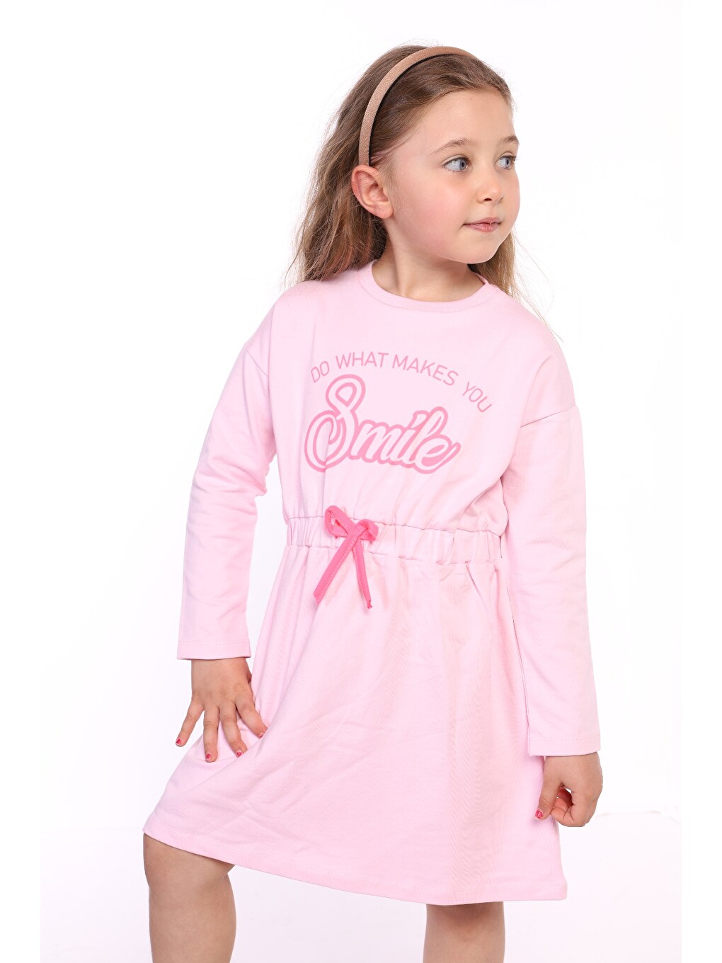 Pembe Kız Çocuk Baskılı Elbise