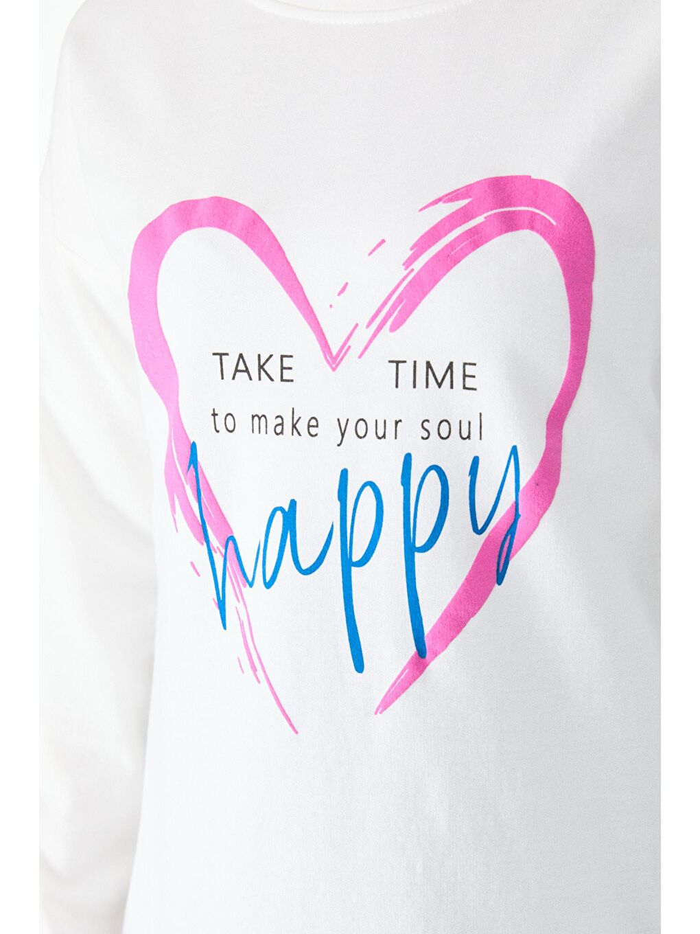 Bisiklet Yaka Kadın Beyaz Baskılı Uzun Kollu Sweatshirt - 24421-4