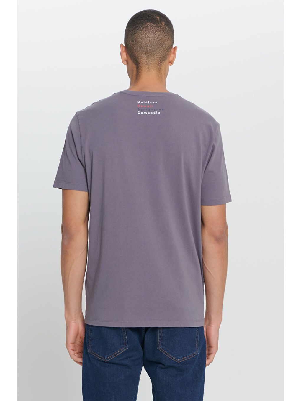 Erkek Antrasit Comfort Fit Rahat Kesim %100 Pamuk Baskılı Bisiklet Yaka Tişört-5