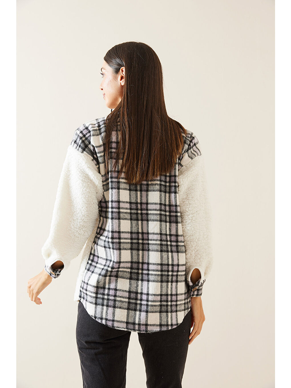 Lila Ekose Desenli Pelüş Gömlek Ceket 5KXK4 48956 26-4