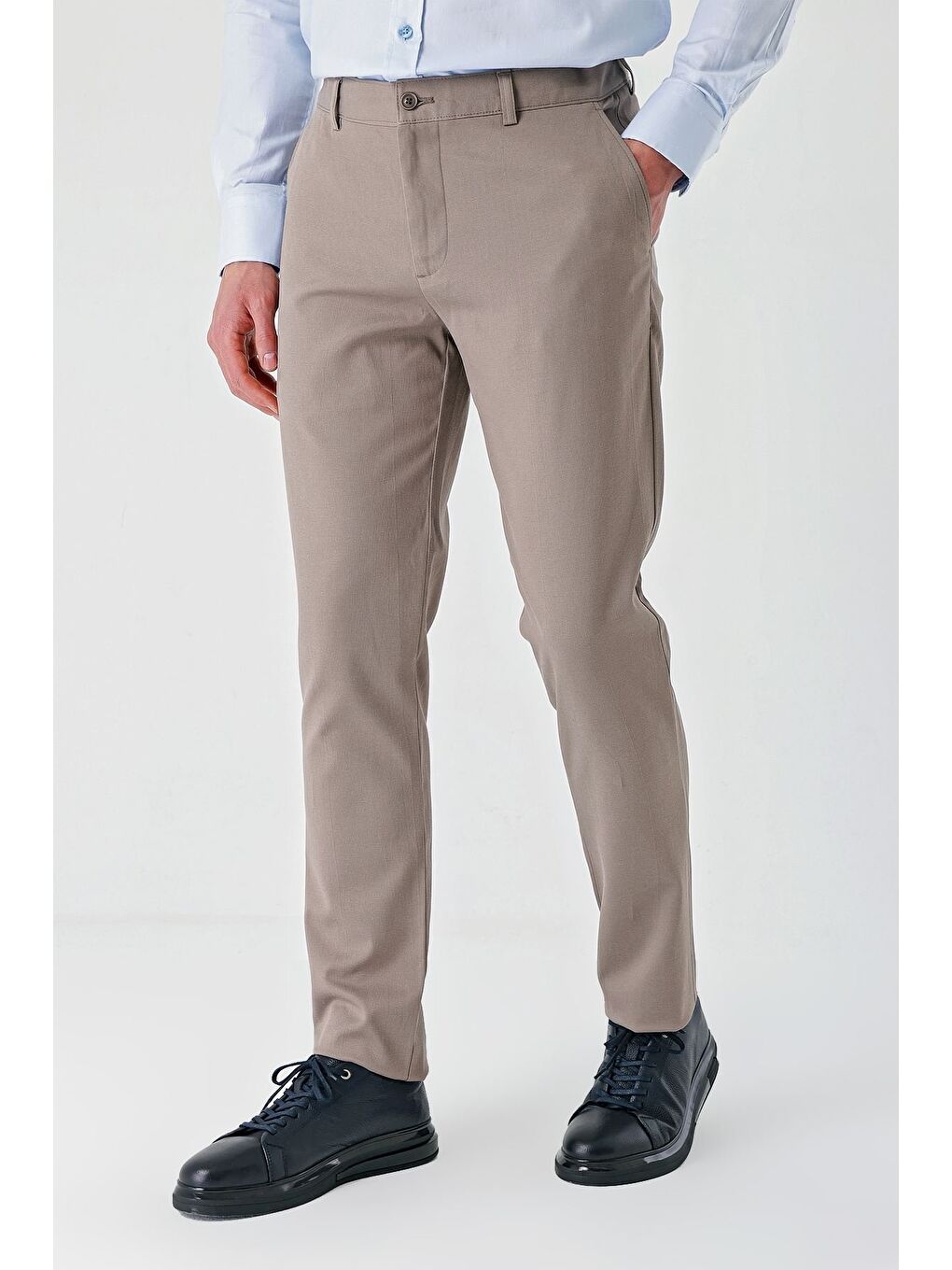 Gri Pamuklu Yandan Cepli Casual Slim Fit Chino Pantolon 1003240156