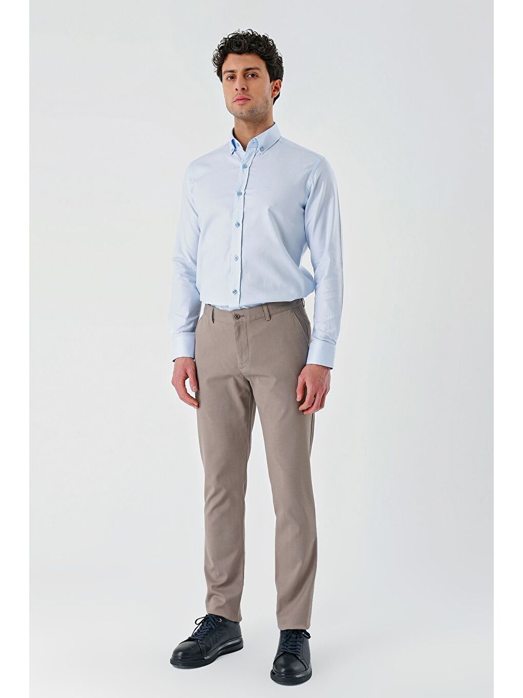 Gri Pamuklu Yandan Cepli Casual Slim Fit Chino Pantolon 1003240156-6