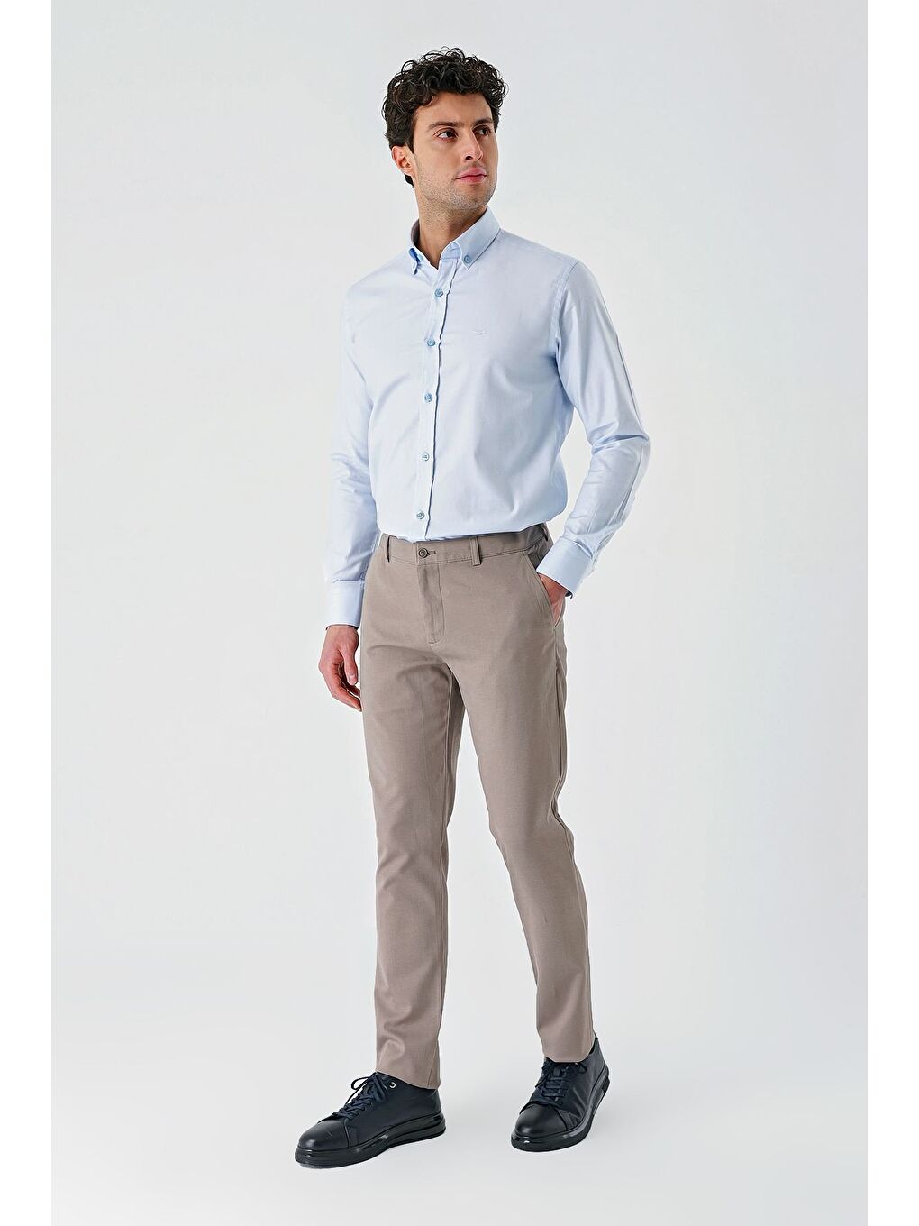 Gri Pamuklu Yandan Cepli Casual Slim Fit Chino Pantolon 1003240156-7