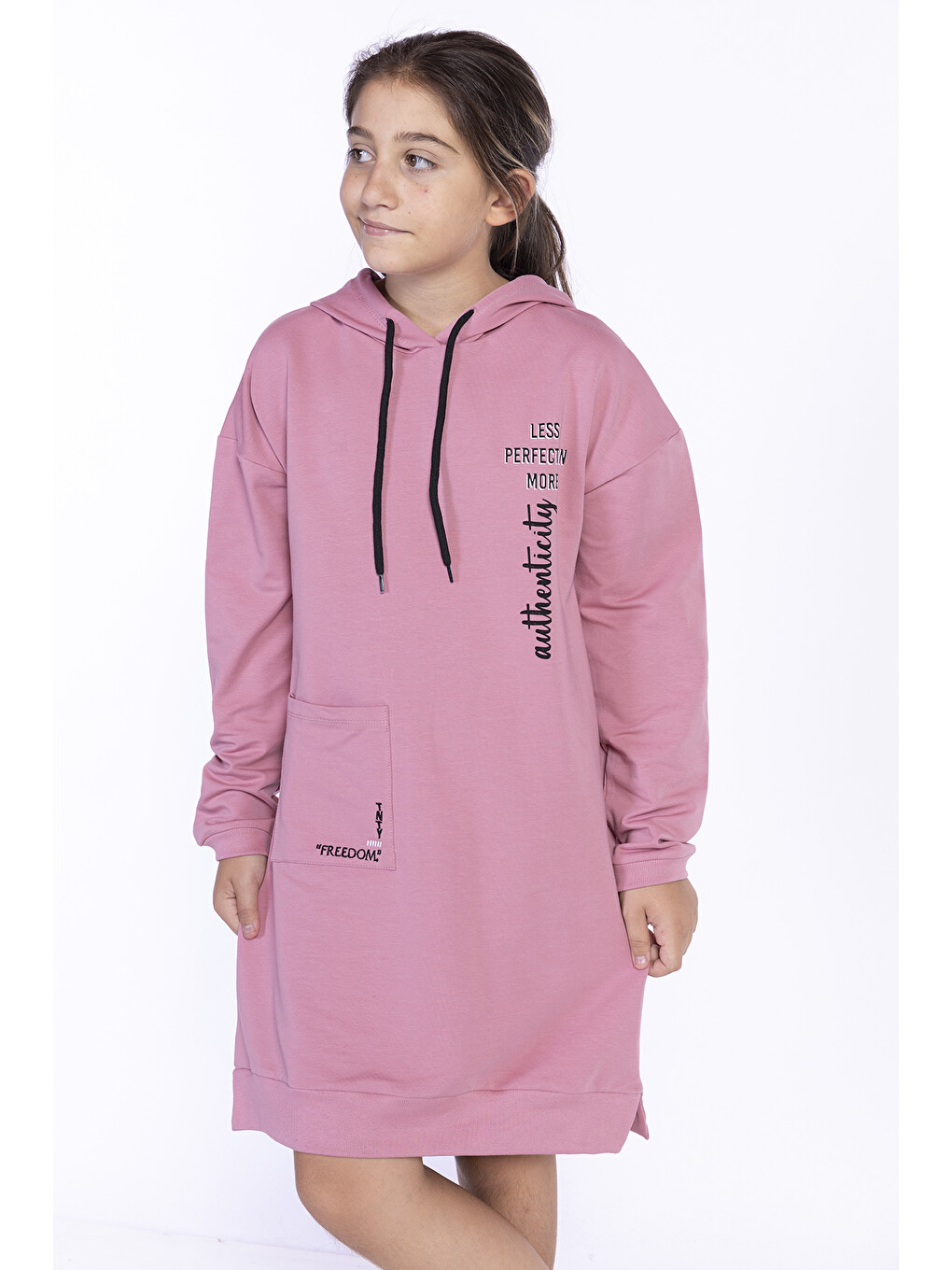Pembe Kız Çocuk Baskılı Elbise