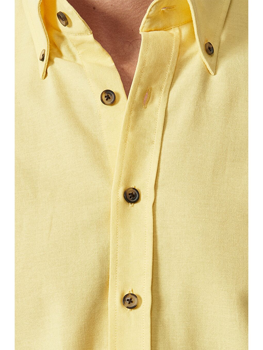 Erkek Sarı Slim Fit Dar Kesim Düğmeli Yaka Pamuklu Oxford Gömlek-4