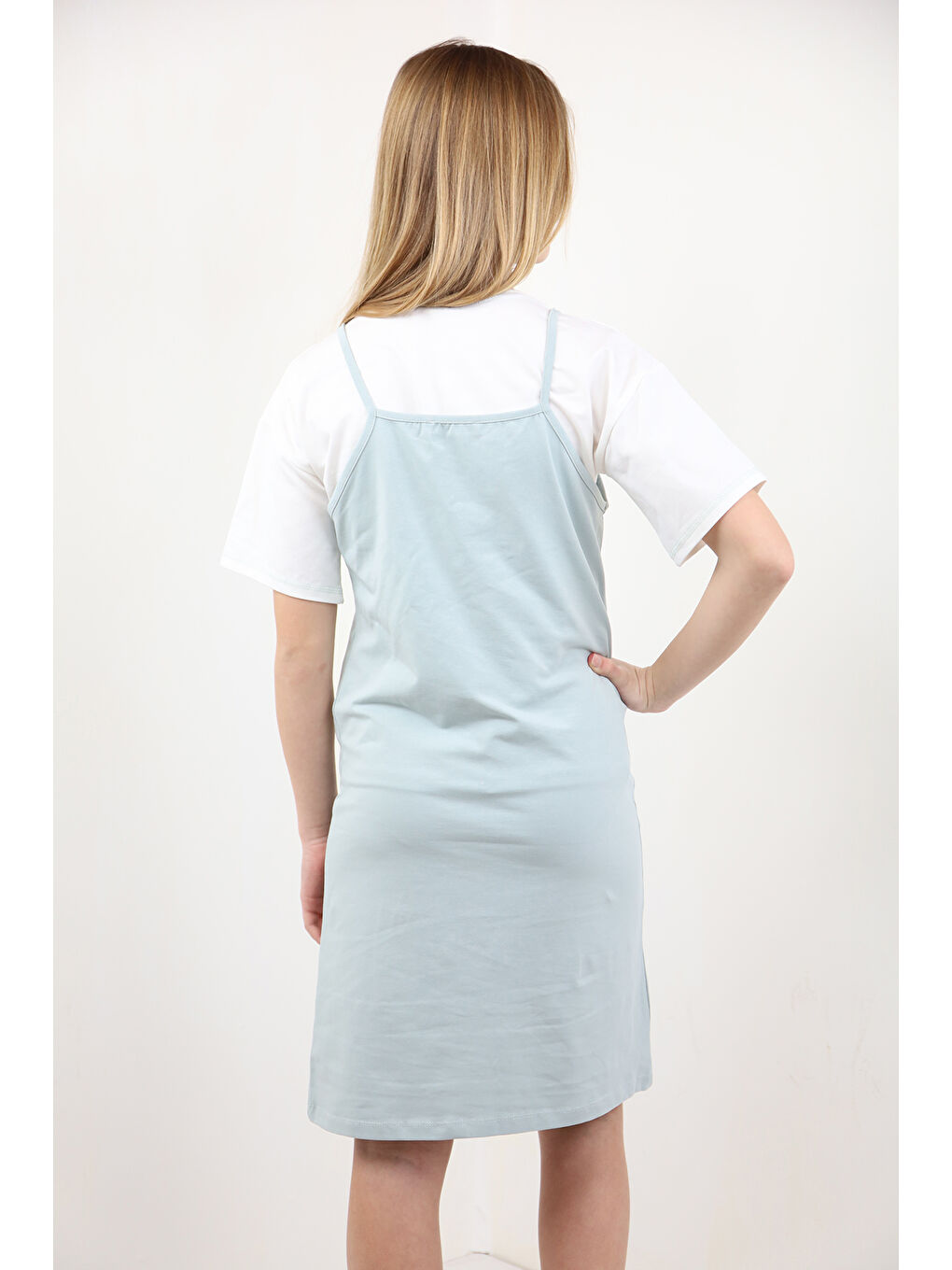 Gri Kız Çocuk 2li Baskılı Elbiseli Takım-2