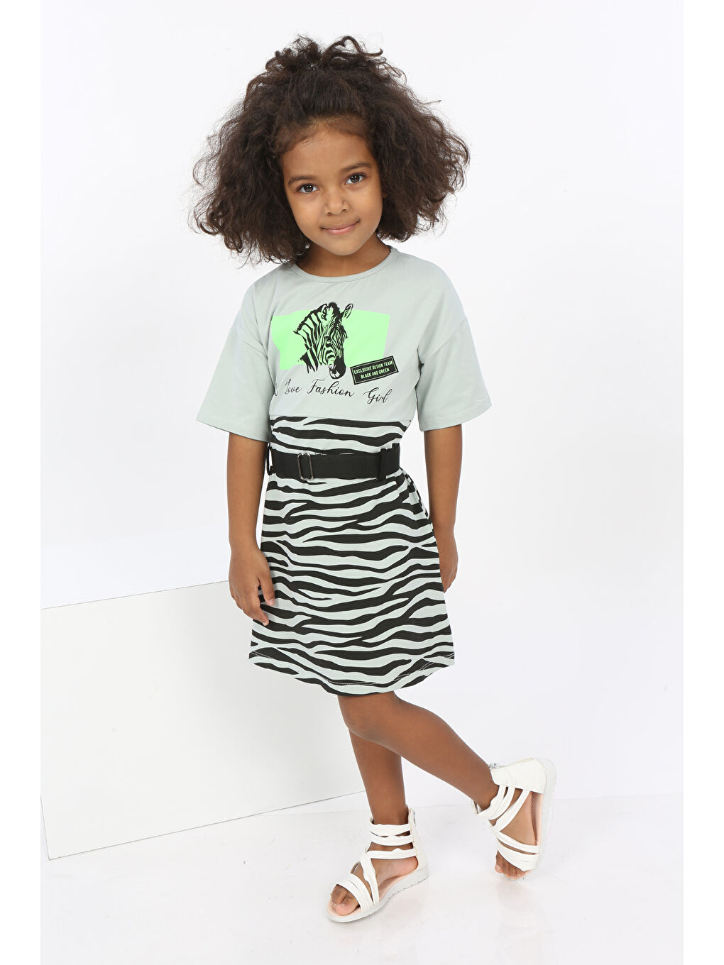 Toontoykids Yeşil Kız Çocuk Zebra Baskılı Elbise - 2