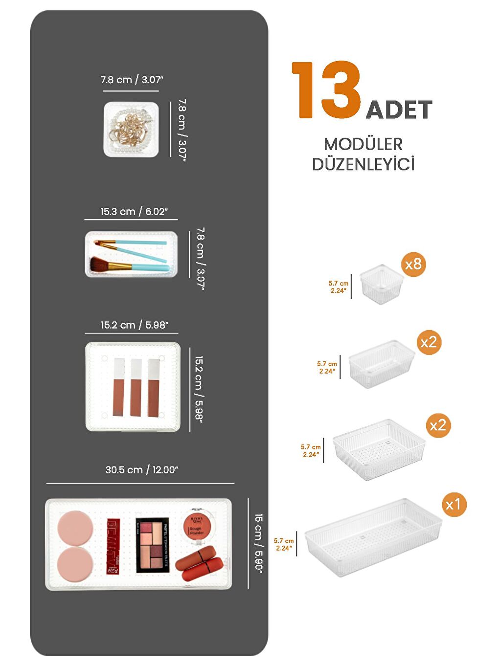 13'lü Çekmece İçi Çok Amaçlı Organizer Kozmetik Takı Makyaj Organizeri Dolap İçi Düzenleyici Şeffaf-1
