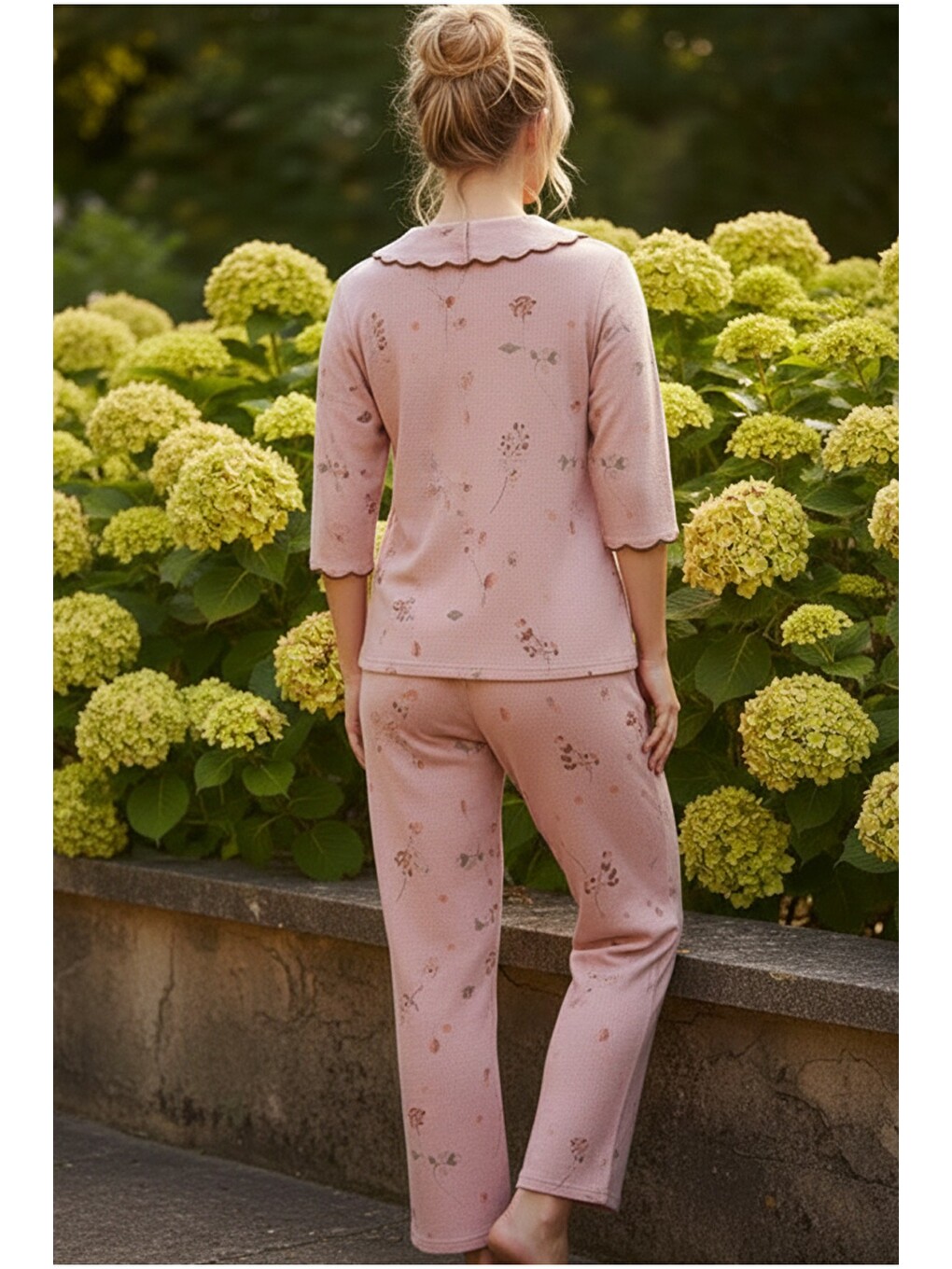 Pembe Bürümcük-krınkıl Nakışlı Düğmeli Pijama Takım 26120575-2