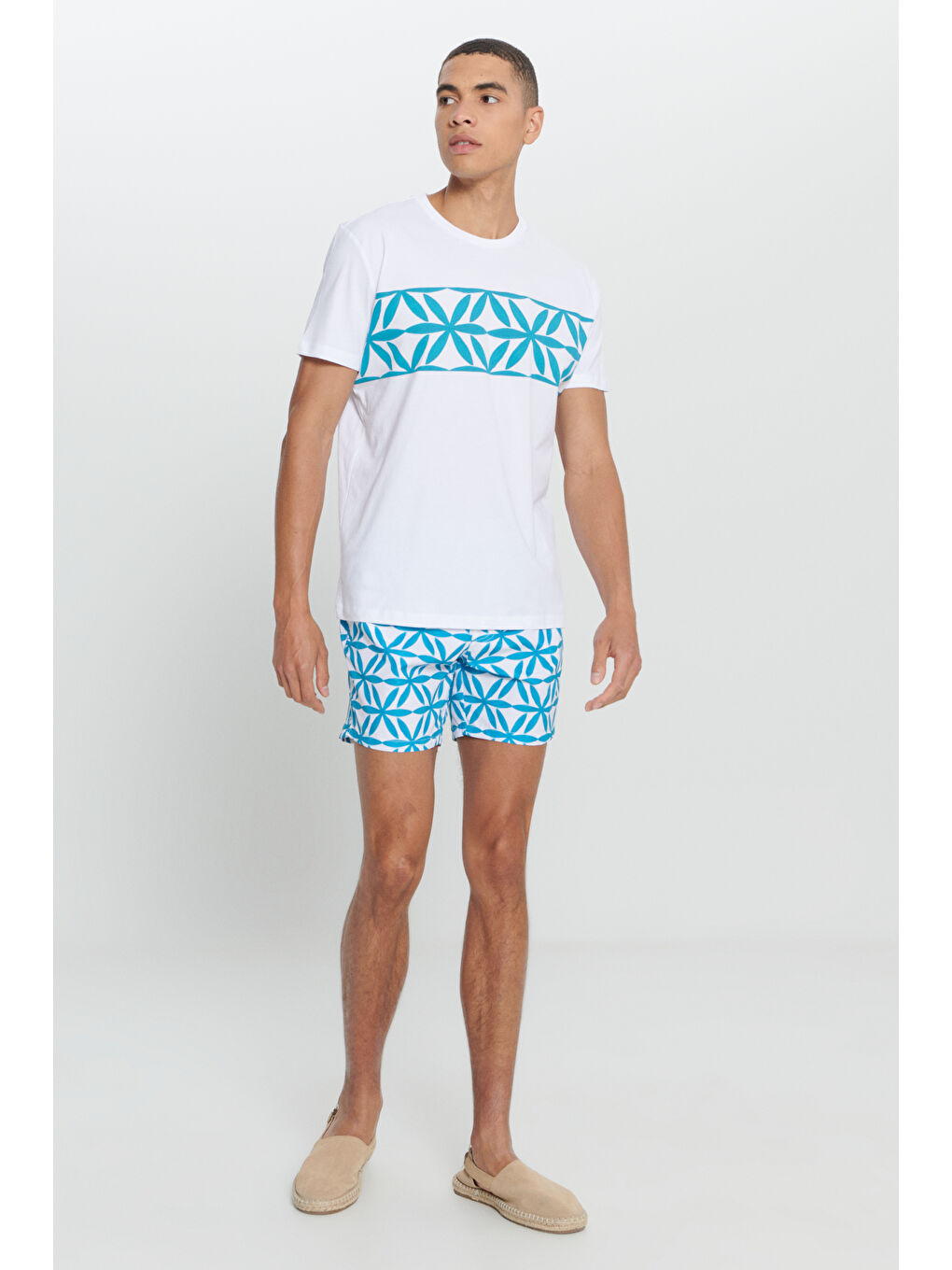 Erkek Beyaz Standart Fit Normal Kesim %100 Pamuk Baskılı Bisiklet Yaka Tişört-1