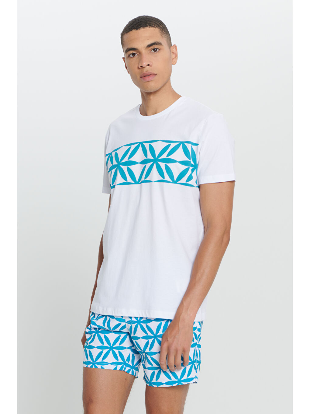 Erkek Beyaz Standart Fit Normal Kesim %100 Pamuk Baskılı Bisiklet Yaka Tişört-2