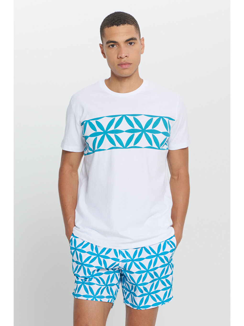 Erkek Beyaz Standart Fit Normal Kesim %100 Pamuk Baskılı Bisiklet Yaka Tişört-3