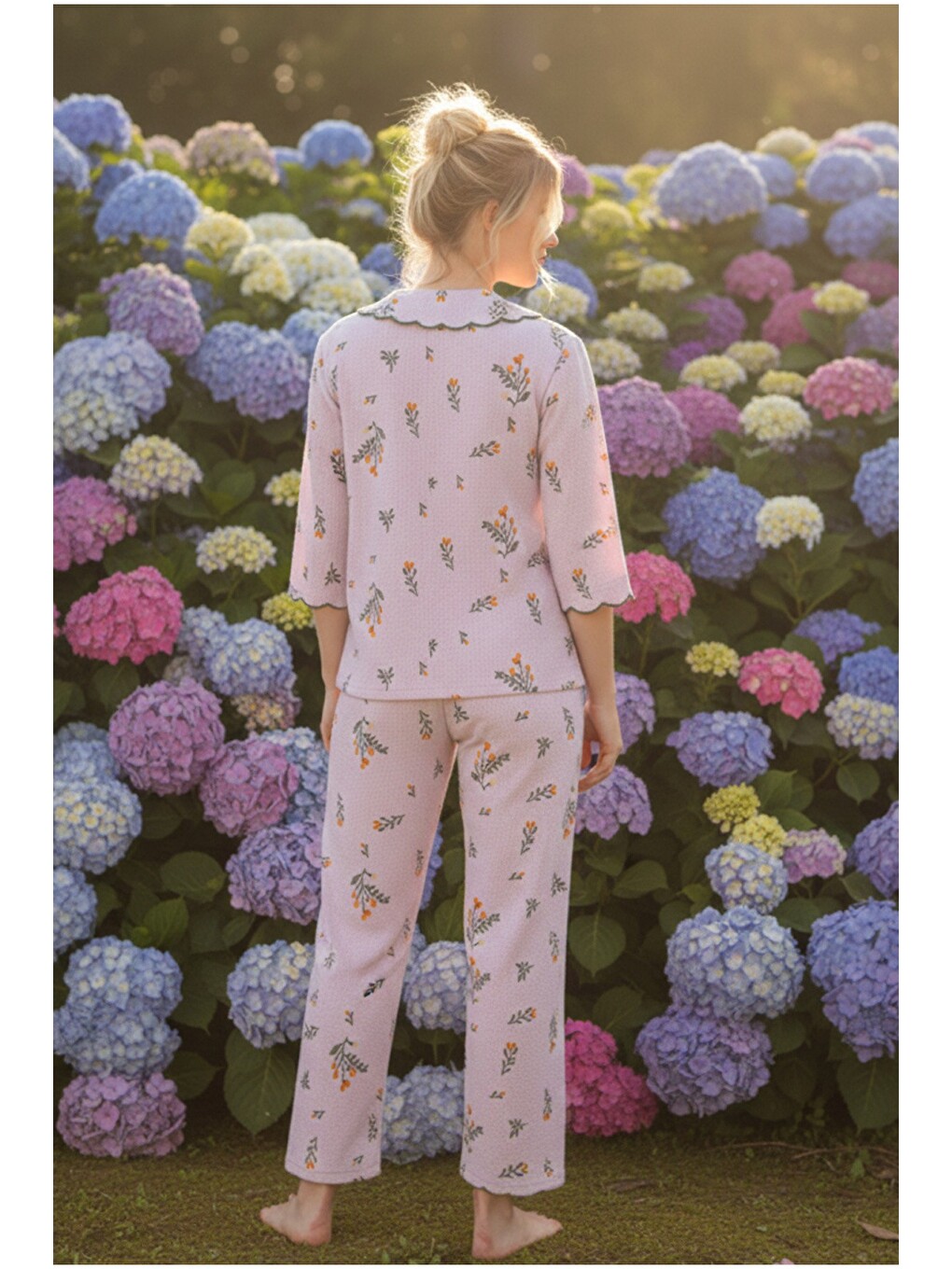 Lila Bürümcük-krınkıl Nakışlı Düğmeli Pijama Takım 26120575-2