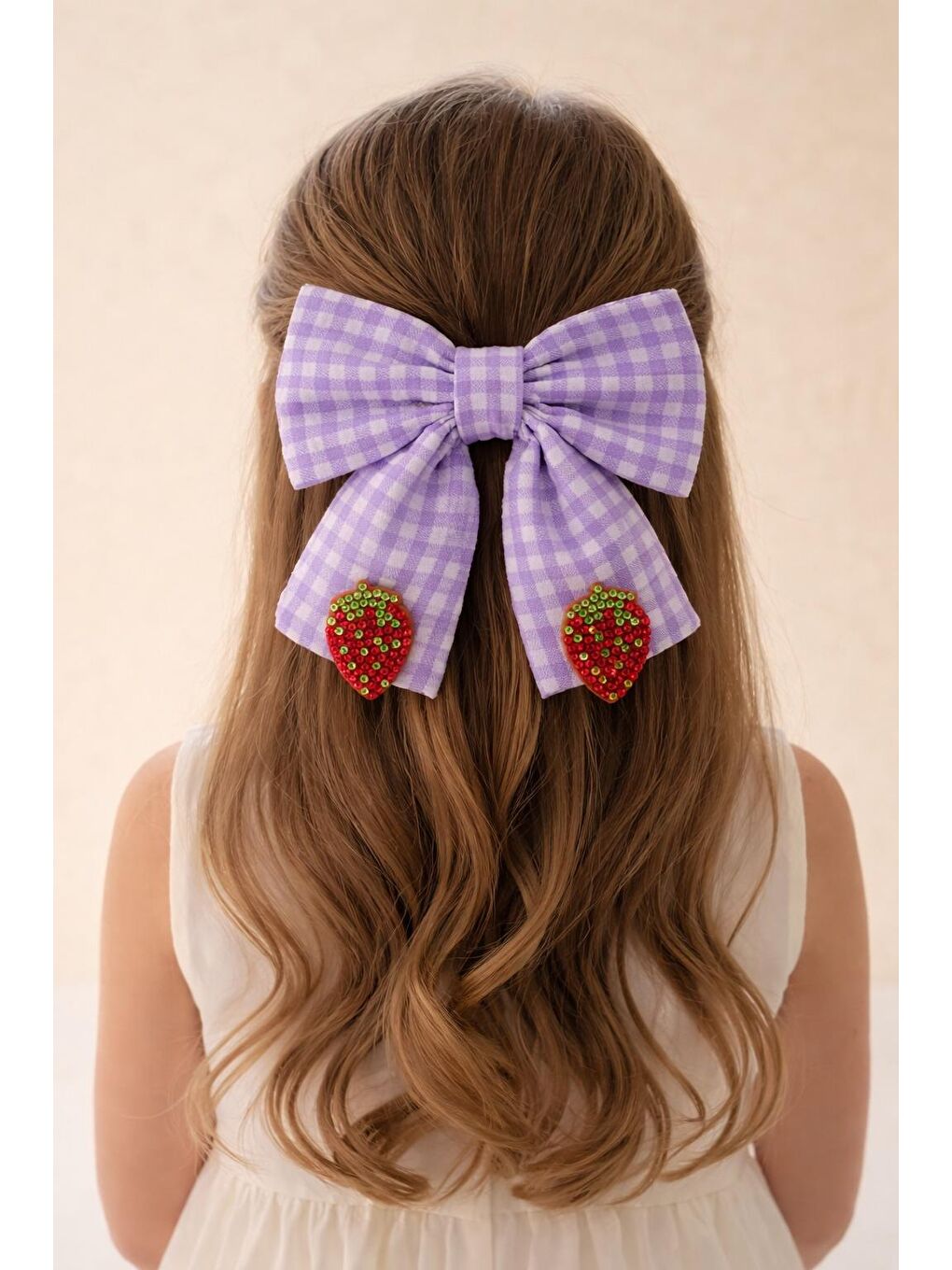 Mor Çilek Aksesuarlı Pötikareli Fiyonk Otomat Toka Lila