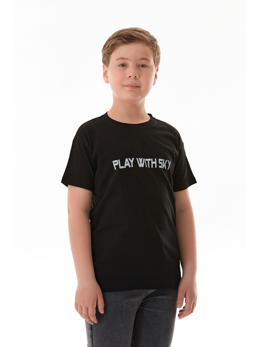 Siyah %100 Pamuk Play With Sky Baskılı Erkek Çocuk Tişört-2