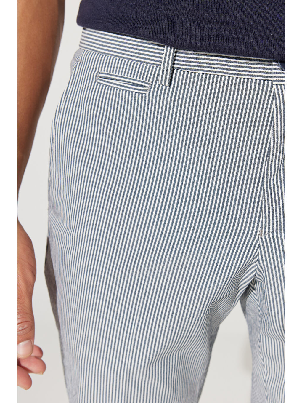 Erkek Lacivert Slim Fit Dar Kesim Pamuklu Gofre Desenli Pantolon-3