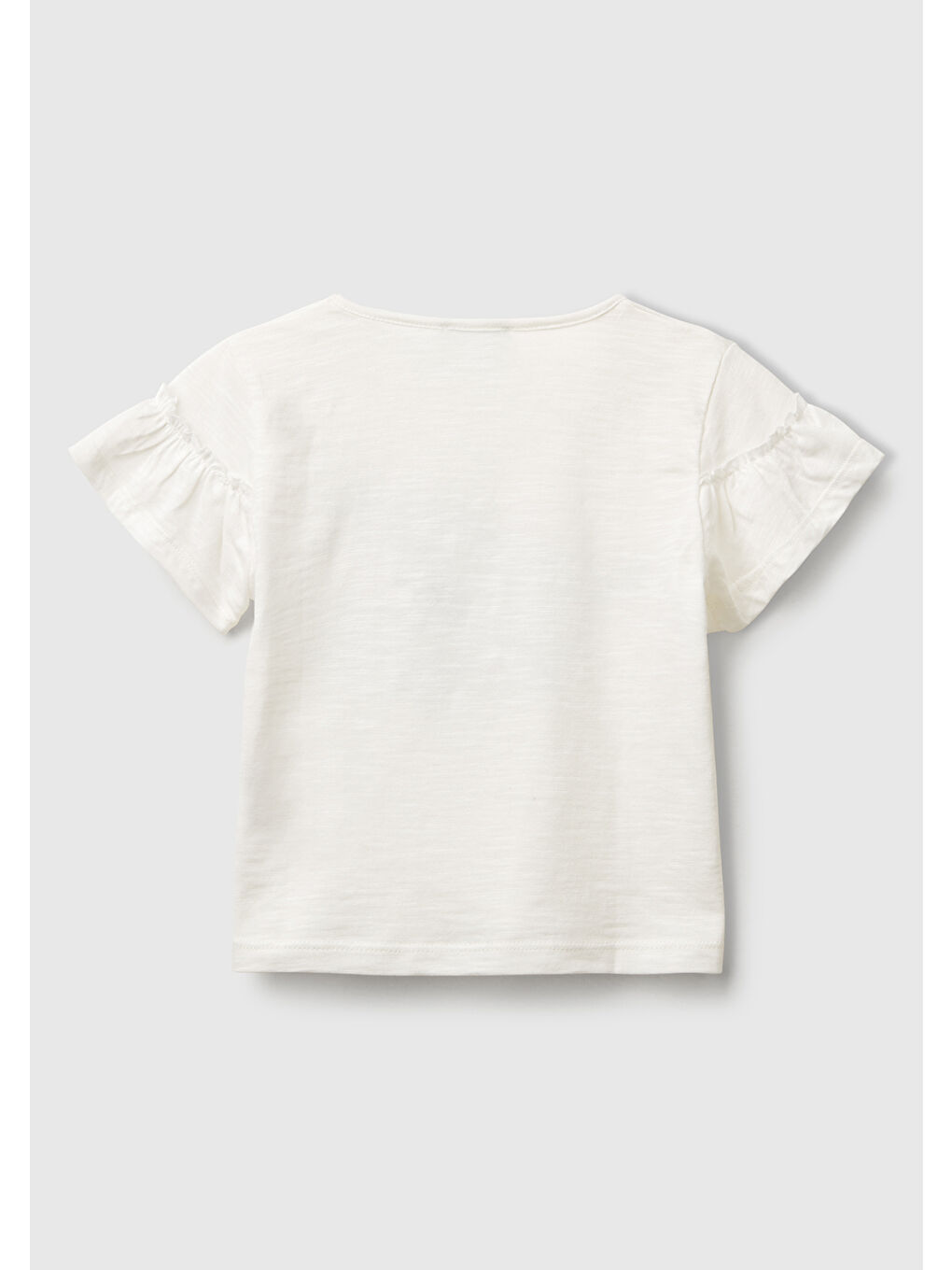 Kız Çocuk Beyaz Önü Baskılı Kolu Fırfırlı Boxy Fit T-Shirt-1