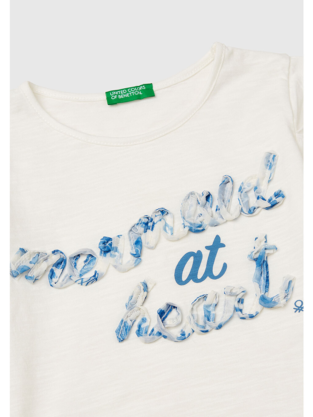 Kız Çocuk Beyaz Önü Baskılı Kolu Fırfırlı Boxy Fit T-Shirt-2