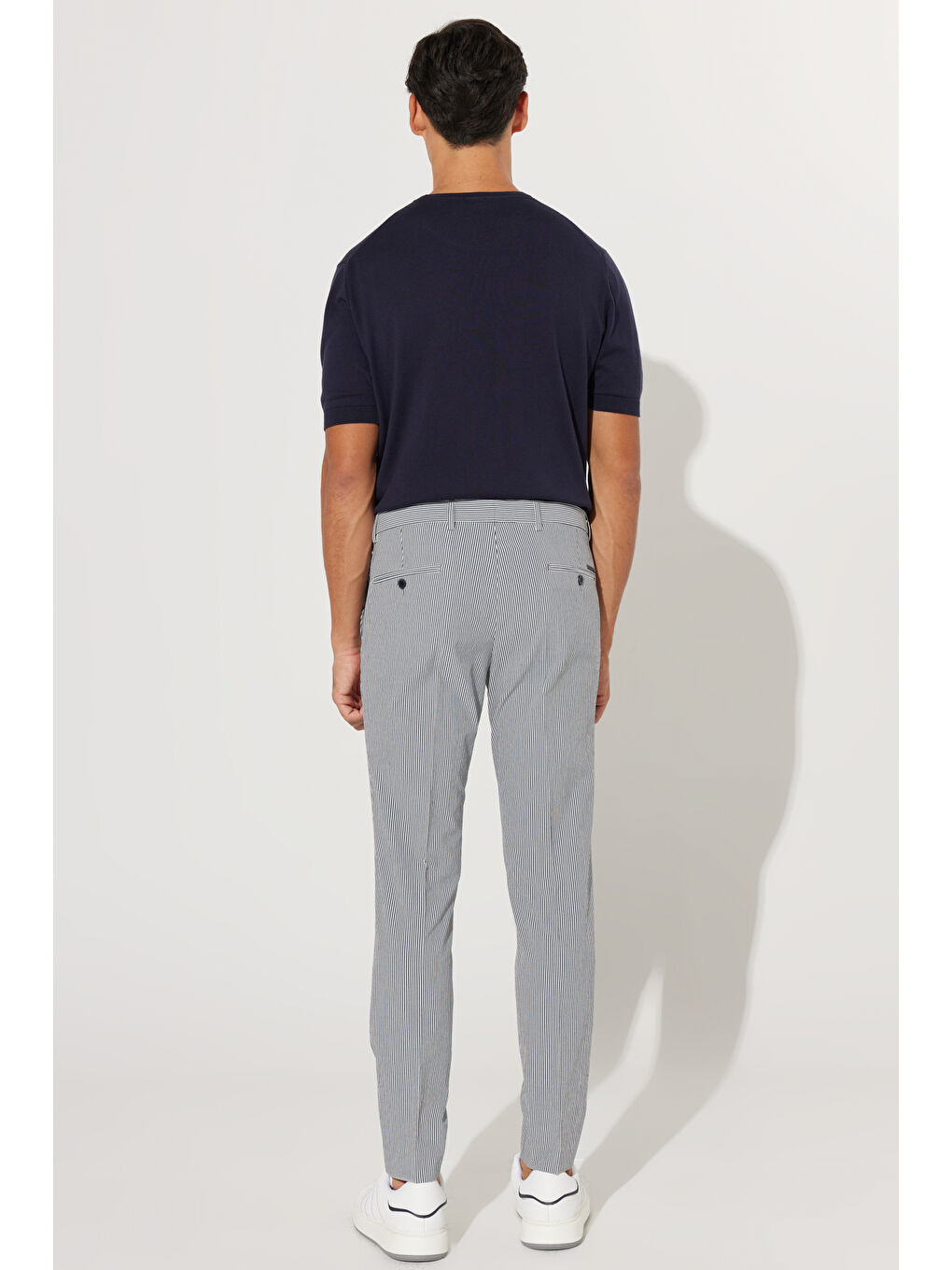 Erkek Lacivert Slim Fit Dar Kesim Pamuklu Gofre Desenli Pantolon-4