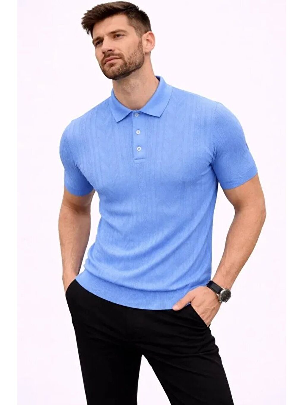 Mavi Erkek Yazlık Triko Tişört Kısa Kol Polo Yaka-1