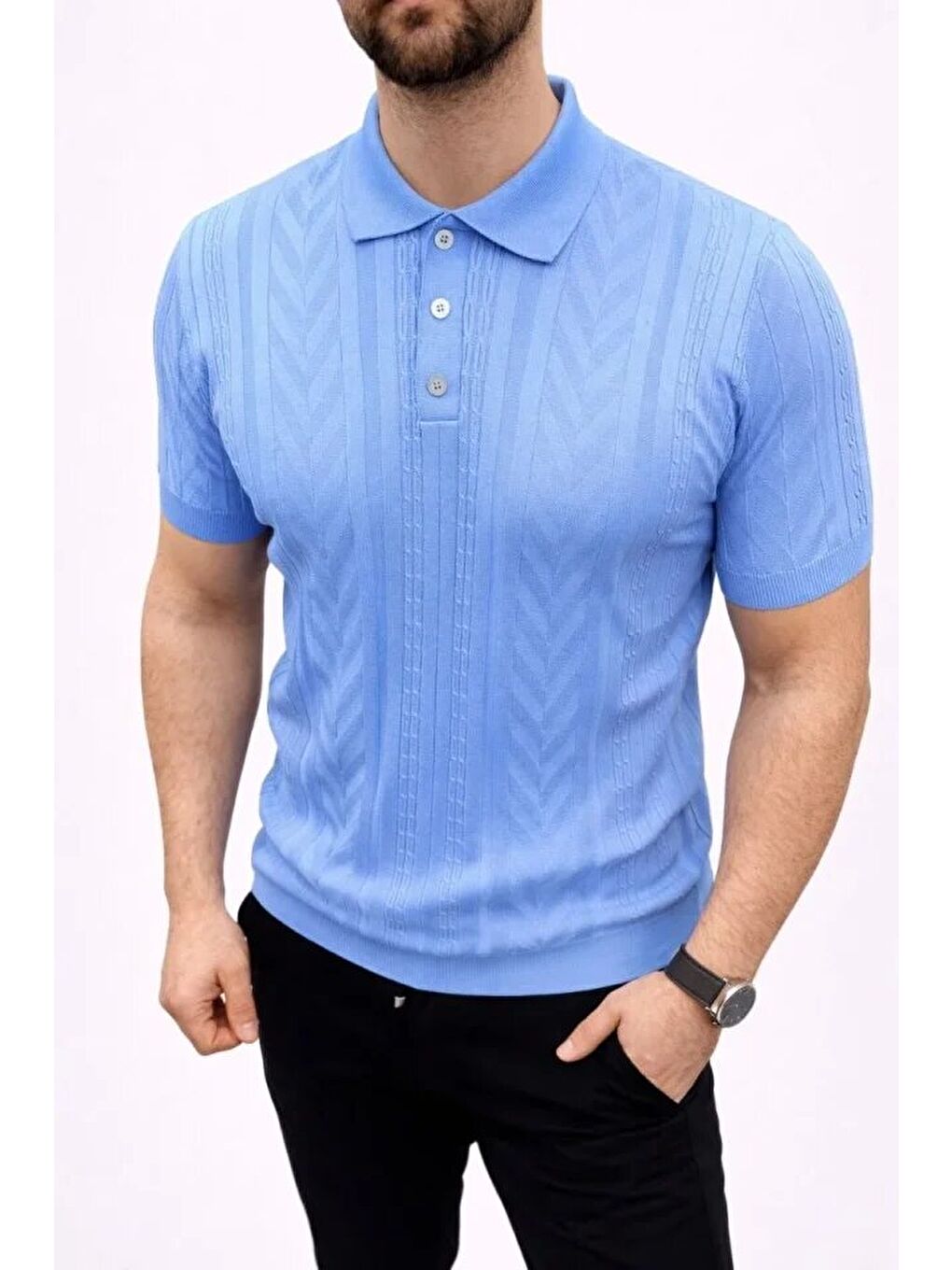 Mavi Erkek Yazlık Triko Tişört Kısa Kol Polo Yaka-2