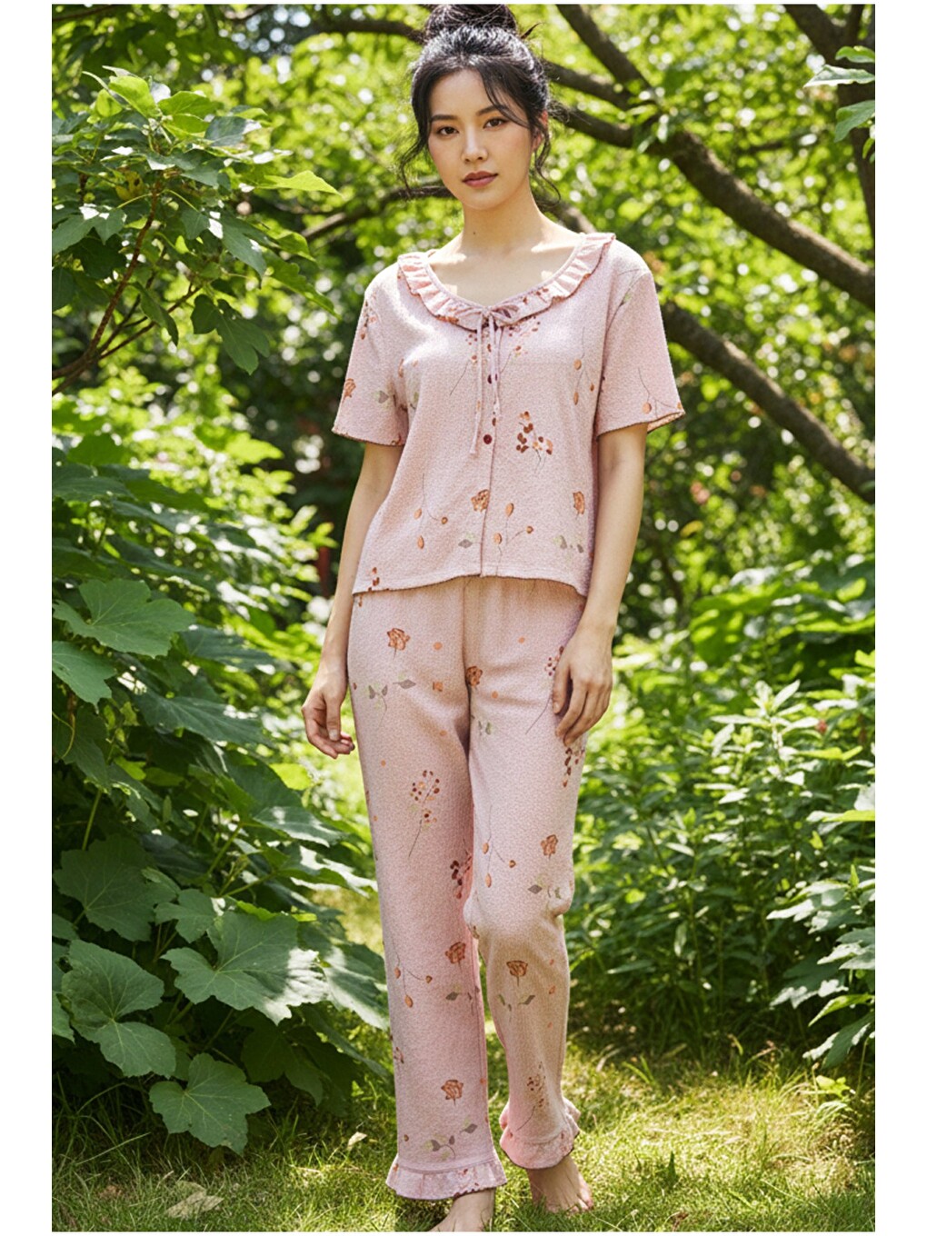 Pembe Bürümcük-krınkıl Düğmeli Pijama Takım26120625-1