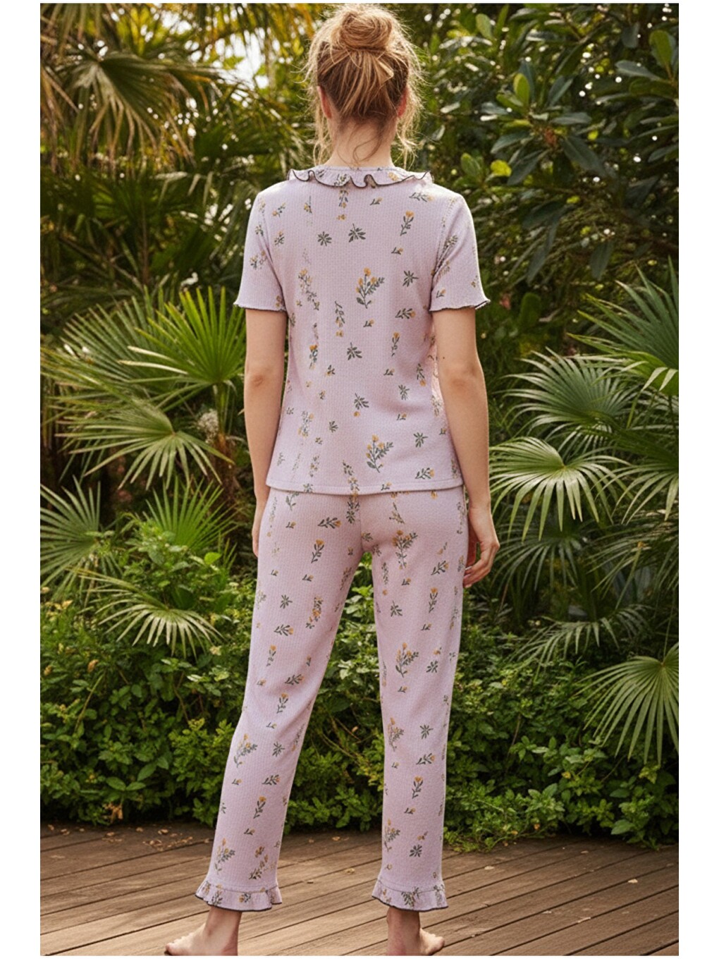 Lila Bürümcük-krınkıl Düğmeli Pijama Takım26120625-2