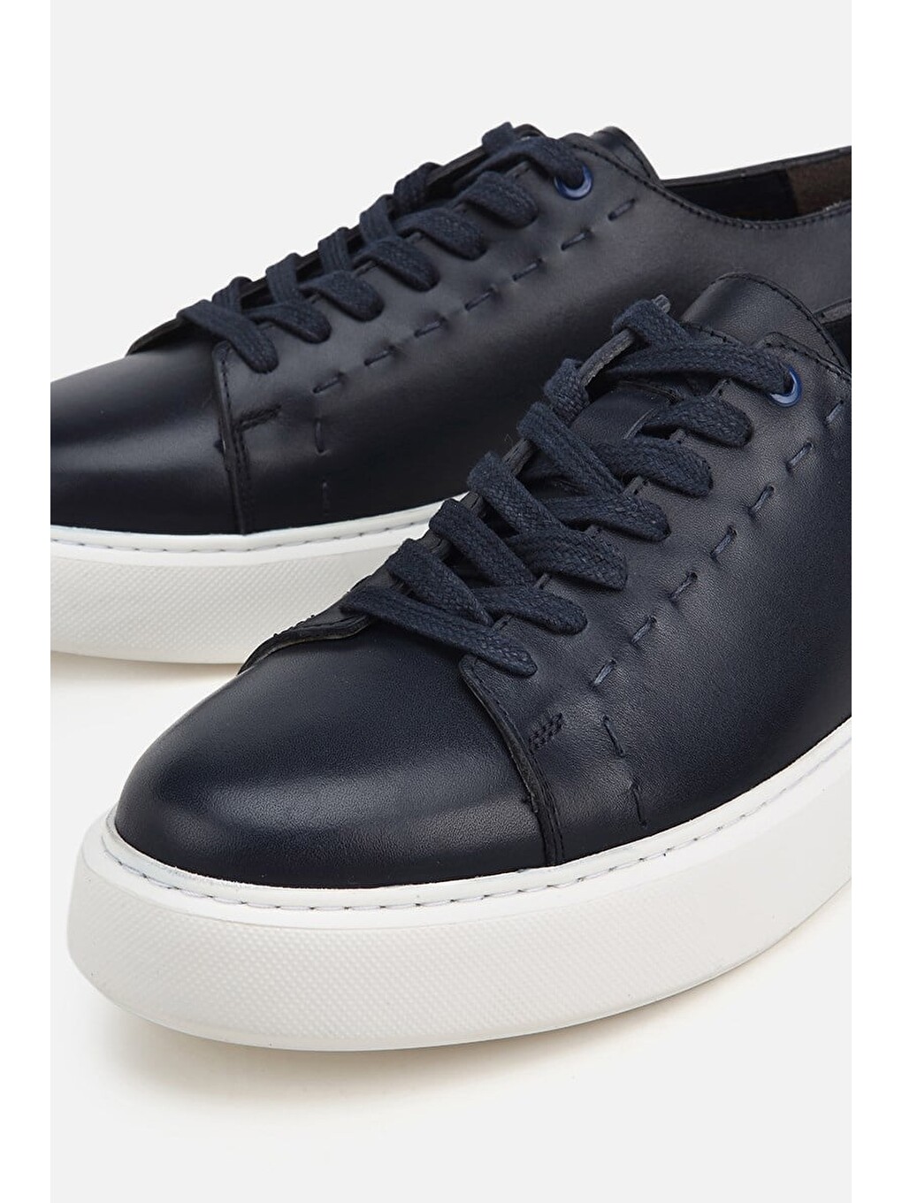 Erkek Lacivert Deri Bağcıklı Kalın Tabanlı Günlük Sneaker-2