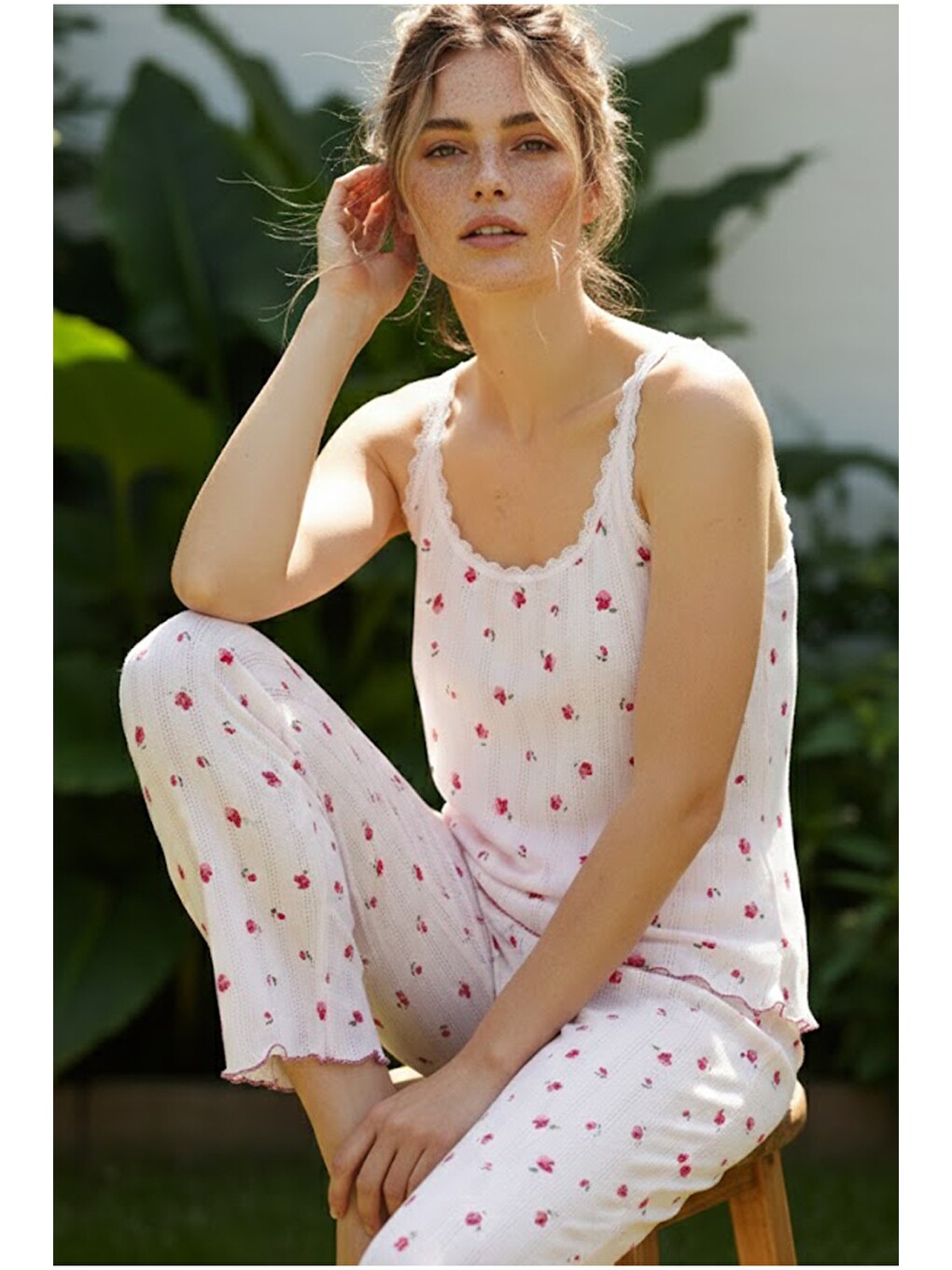 Karışık Pamuklu Pointel Ajurlu/delikli Askılı Örme Pijama Takım 26120640