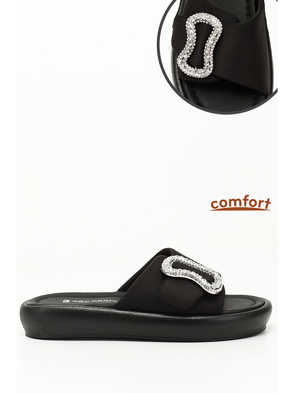 Mor Kadın ZÜMRÜT-SİYAH Scuba Kumaş Taşlı Tokalı Comfort Terlik-1