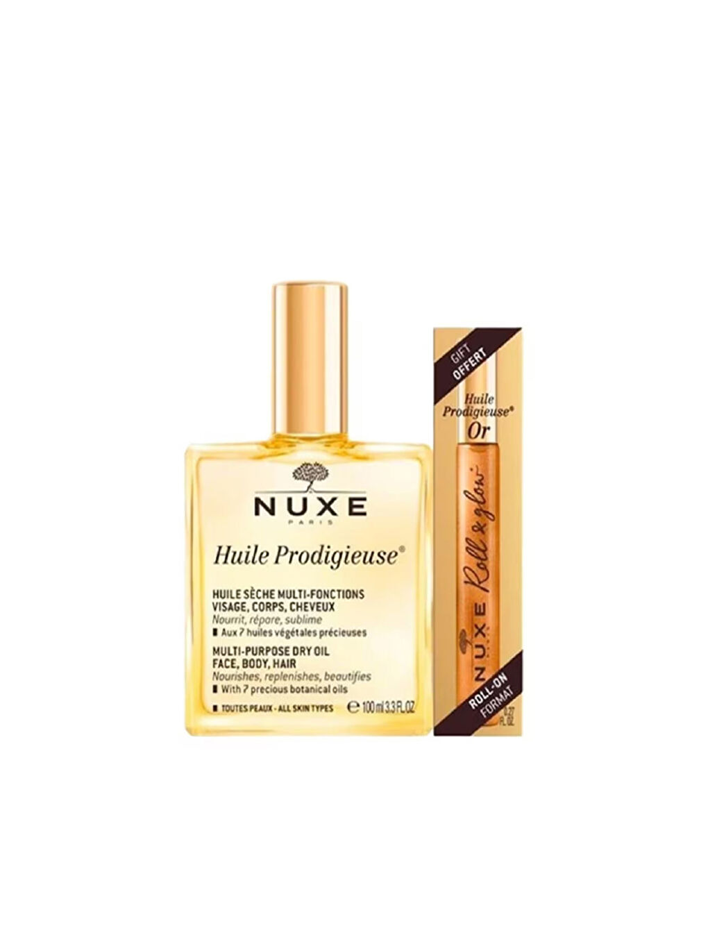 Nuxe Huile Prodigieuse 100ml + Prodigieux Or Roll-On Format 8ml Set