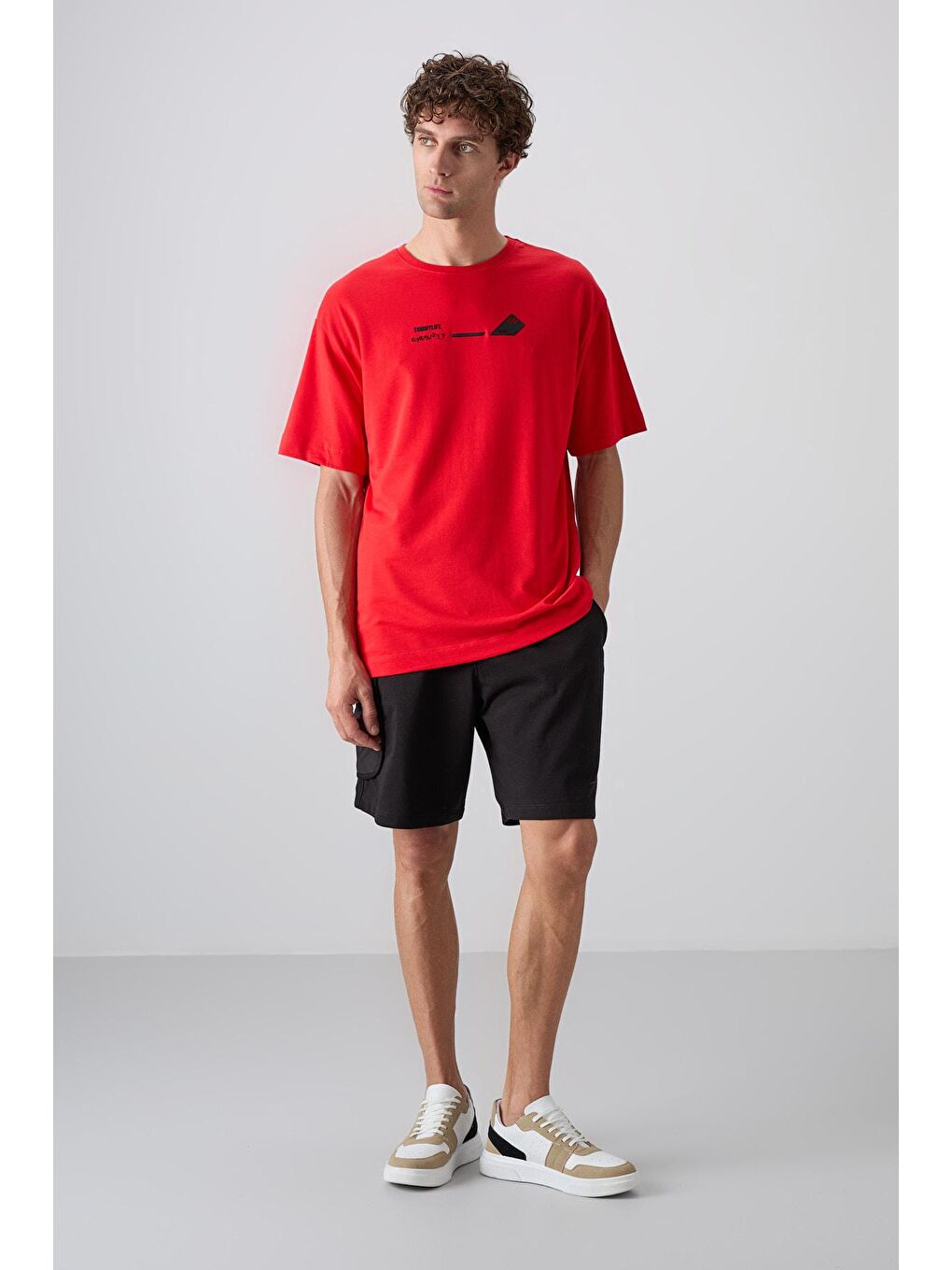 TOMMYLIFE Kırmızı Pamuklu Kalın Yumuşak Dokulu Oversize Fit Baskılı Erkek T-Shirt - 88330 - 2