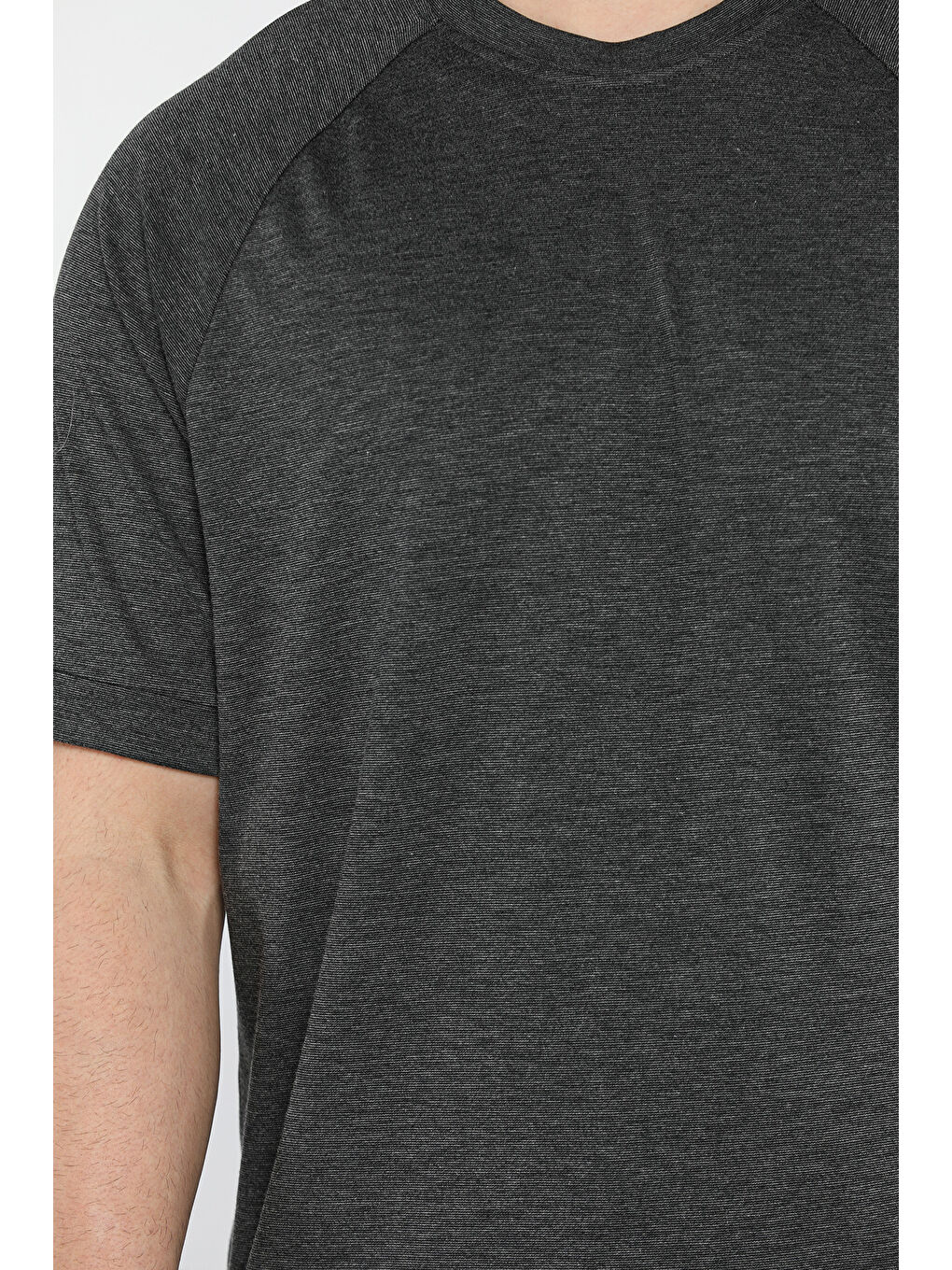 Antrasit Erkek Bisiklet Yaka Kendinden Desenli Amblem Detaylı Tişört-3