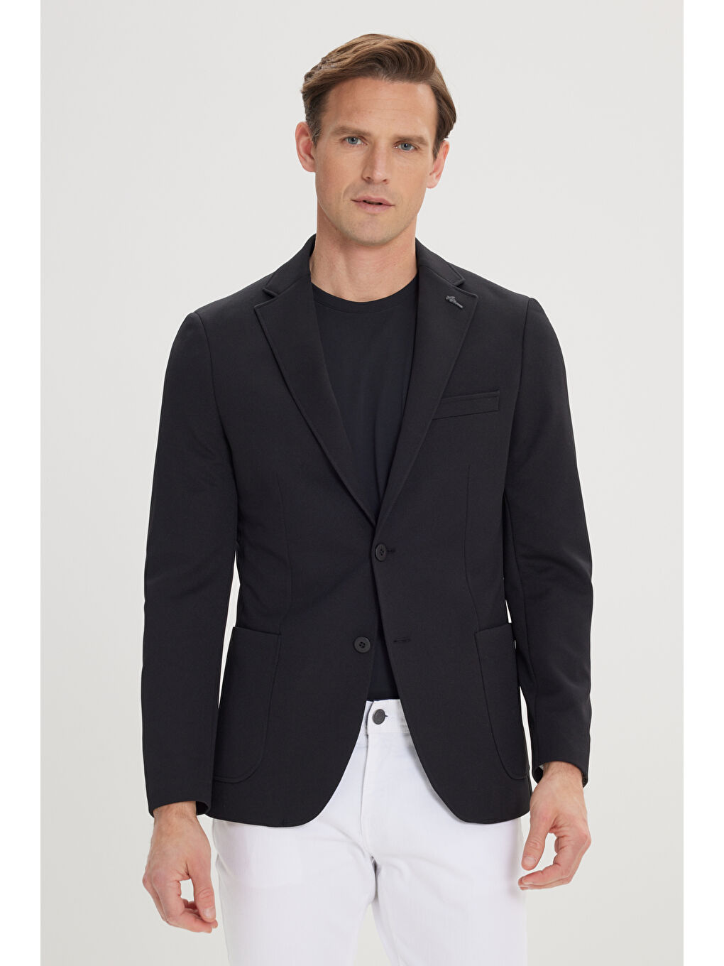 Erkek Siyah Slim Fit Dar Kesim Mono Yaka Casual Ceket-1