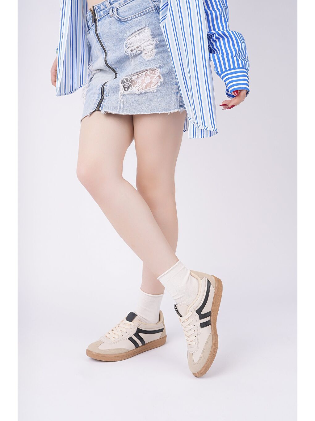 Bej GARCİA Unisex Ortopedik Günlük Bağcıklı Yürüyüş Koşu Sneaker Spor Ayakkabı-5