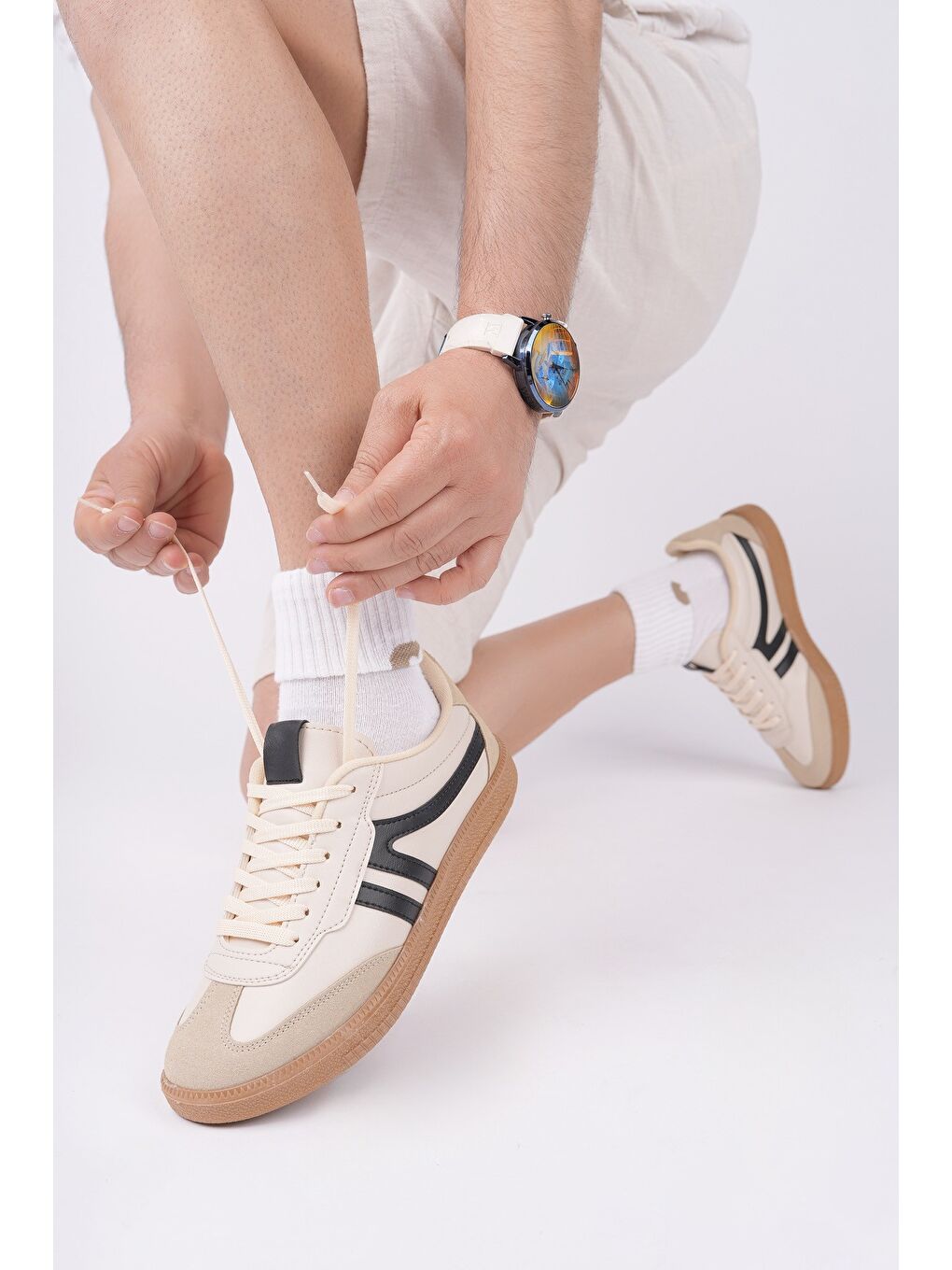 Bej GARCİA Unisex Ortopedik Günlük Bağcıklı Yürüyüş Koşu Sneaker Spor Ayakkabı-6