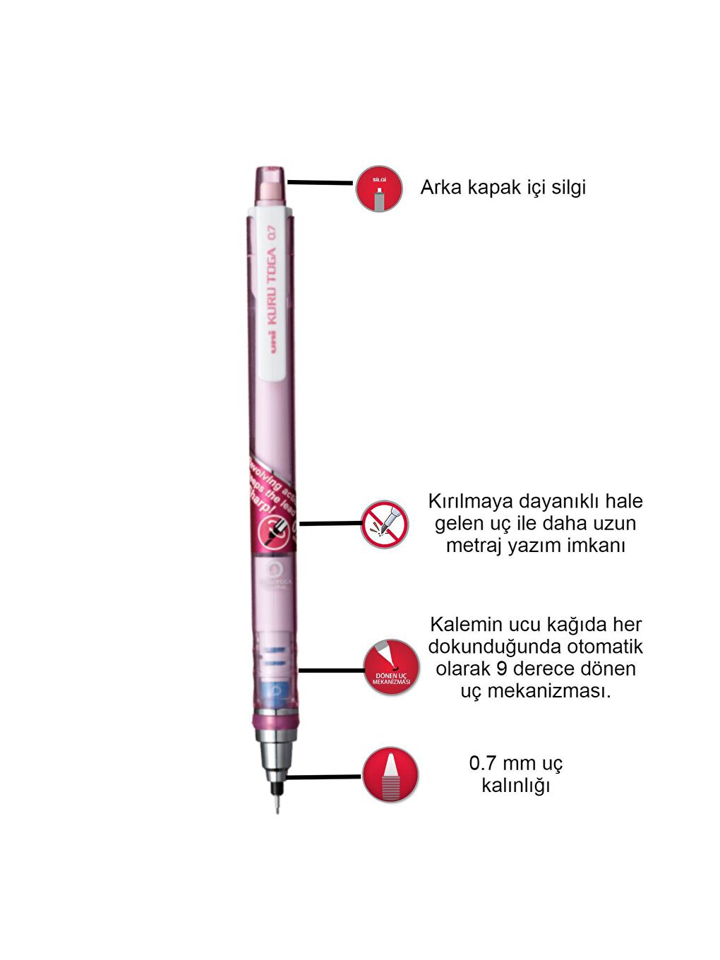 Uni-Ball Pembe Kuru Toga T Versatil Kalem 0.7 Uçlu Kalem (M7-450T) - 1