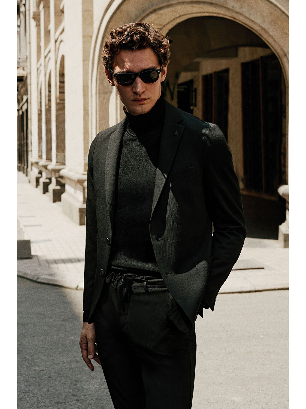 Erkek Siyah Slim Fit Dar Kesim Mono Yaka Casual Ceket-2