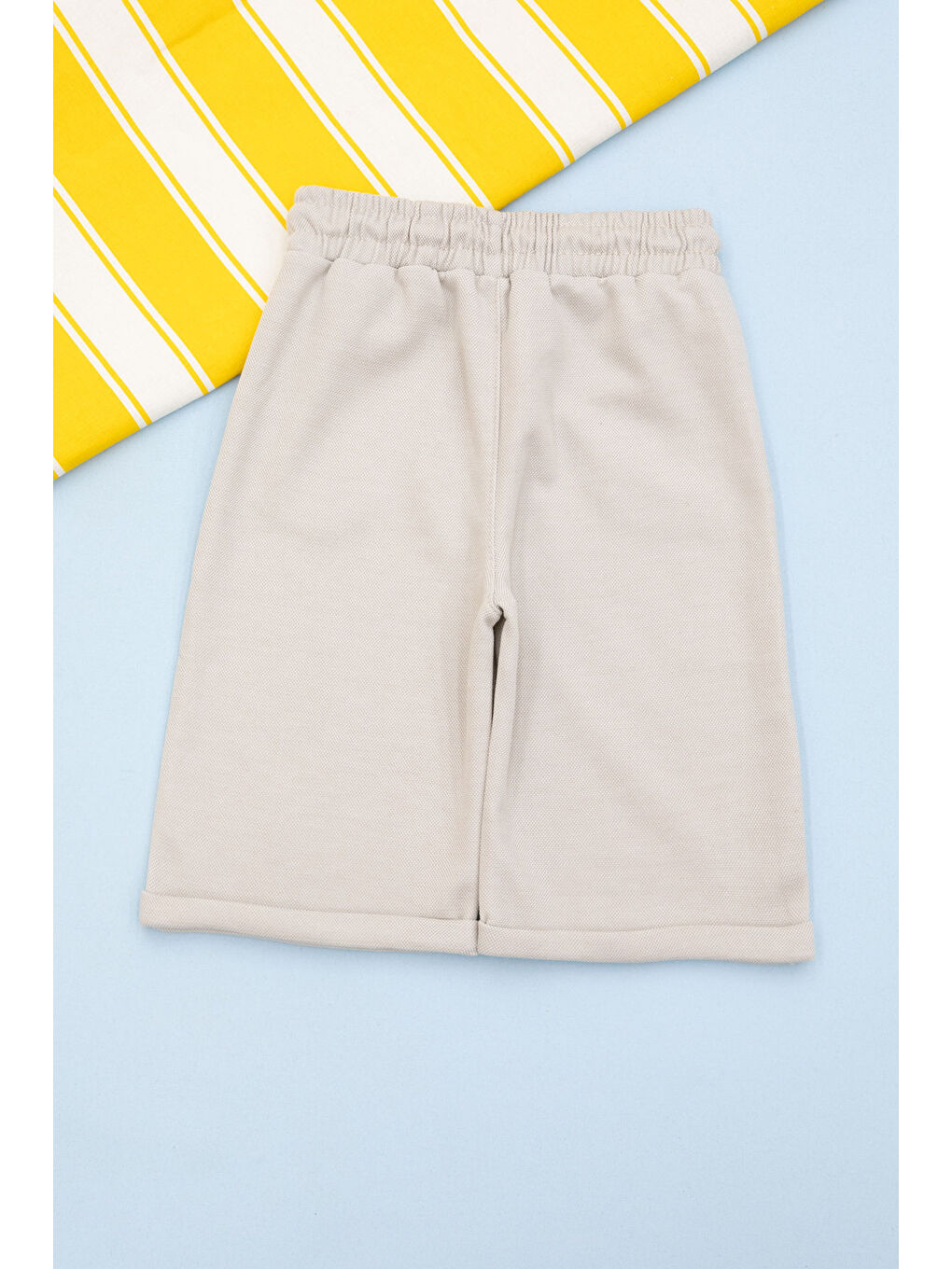 Ekru Krem Beli Lastikli Jogger Kumaş Basic Erkek Çocuk Şort 21159-2