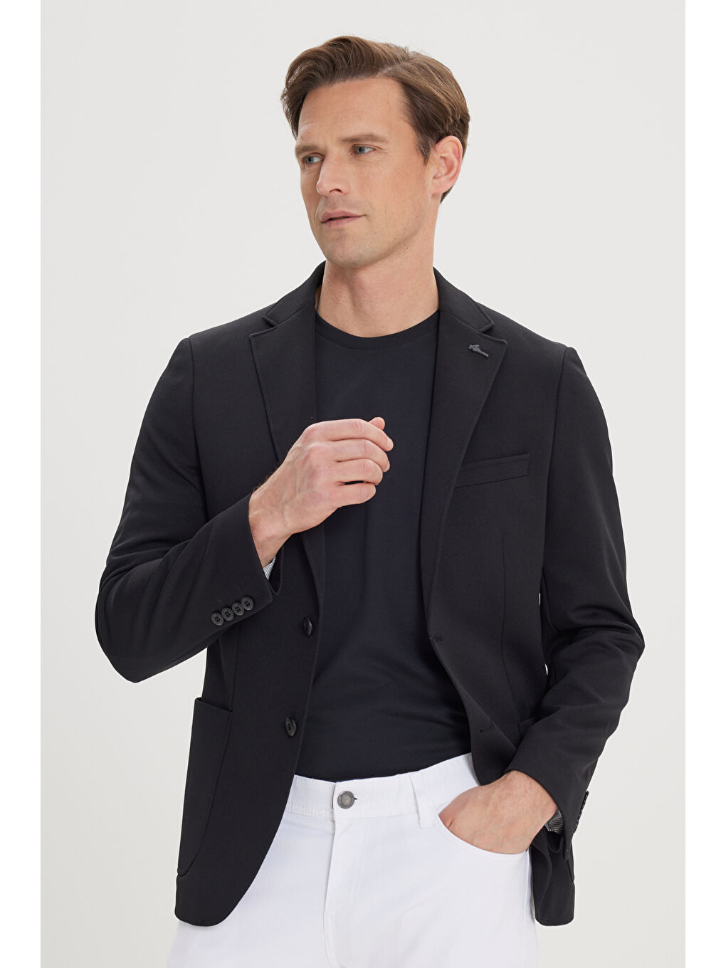 Erkek Siyah Slim Fit Dar Kesim Mono Yaka Casual Ceket-4