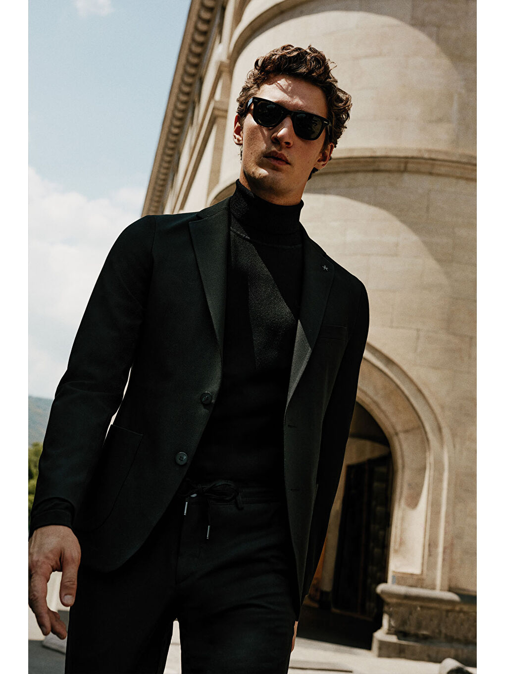 Erkek Siyah Slim Fit Dar Kesim Mono Yaka Casual Ceket-6