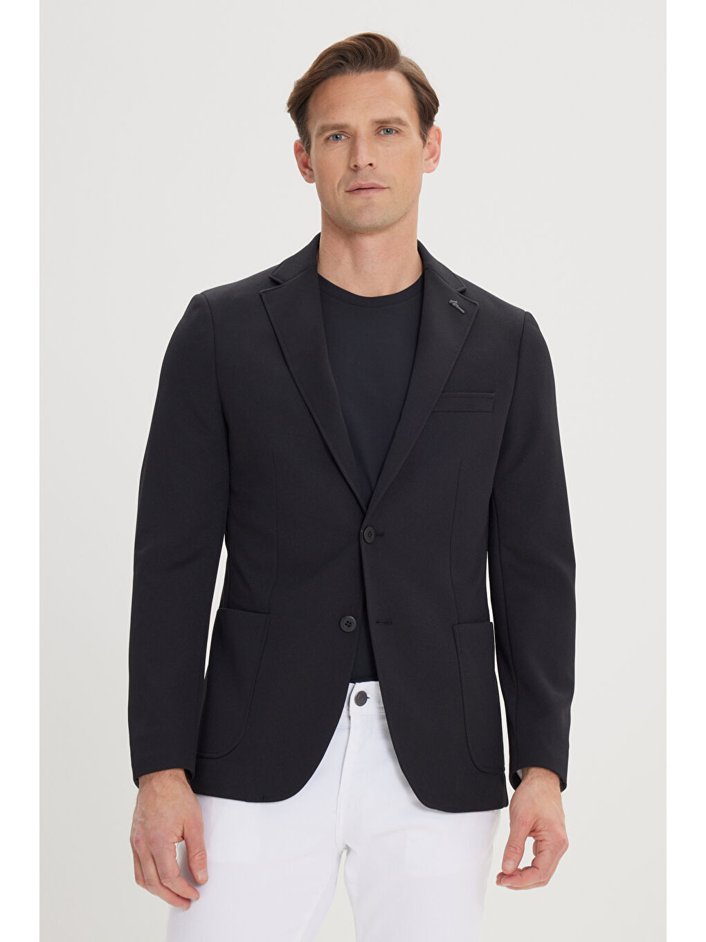 Erkek Siyah Slim Fit Dar Kesim Mono Yaka Casual Ceket-7